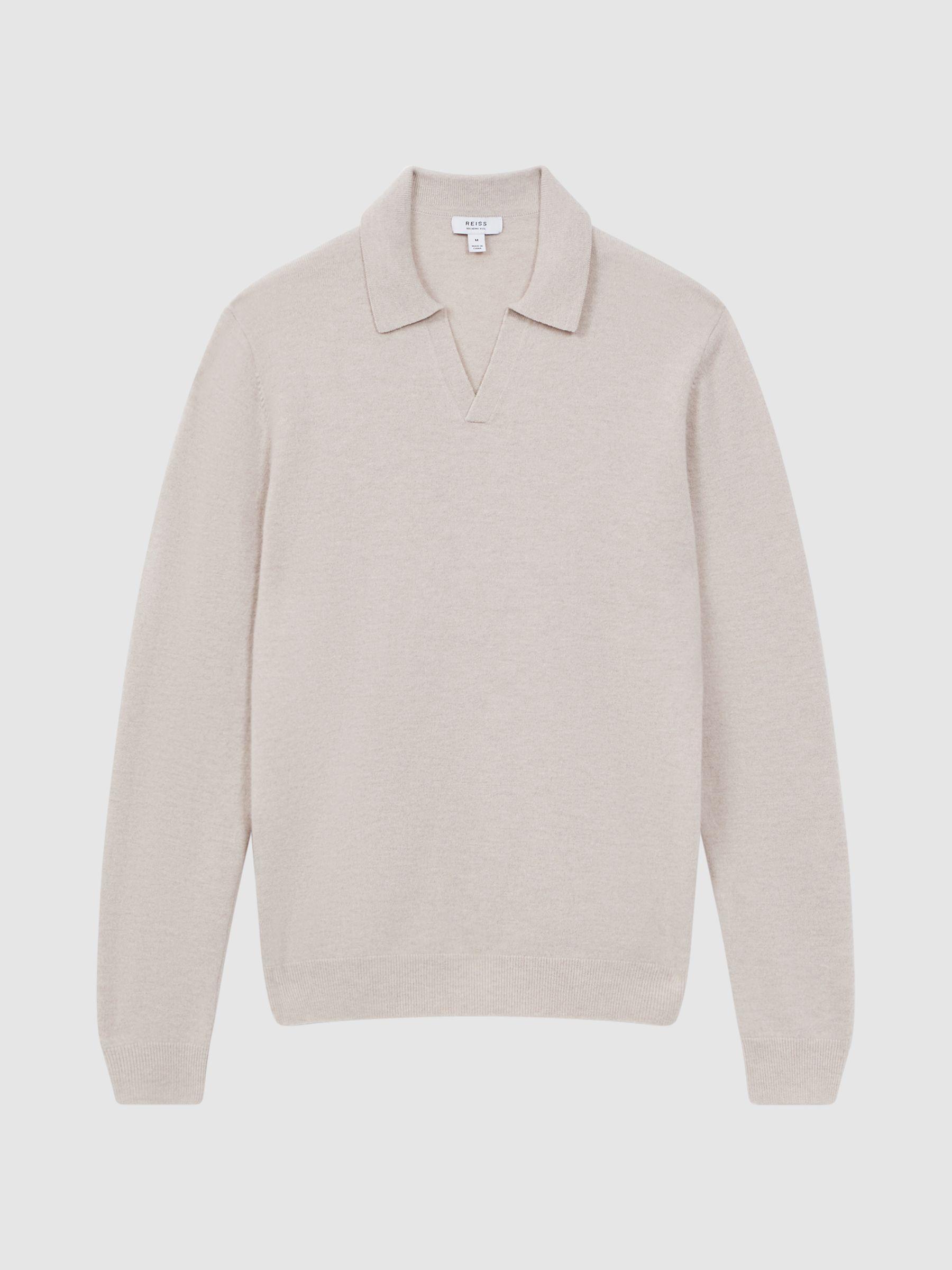 Merino Wool Open Collar Top in Oatmeal Melange Product Image