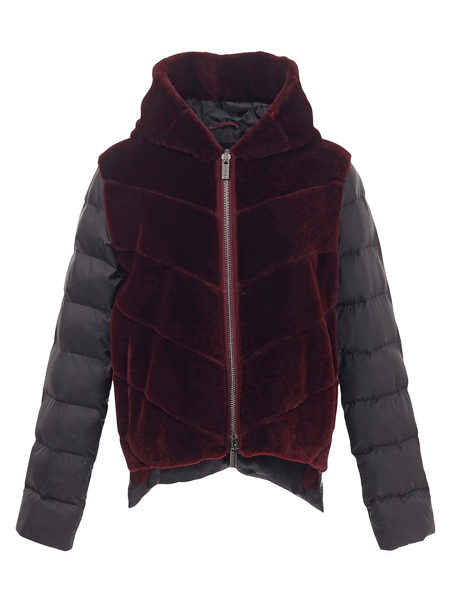 Chevron Lamb Shearling Parka w/ Quilted Sleeves And Back Product Image