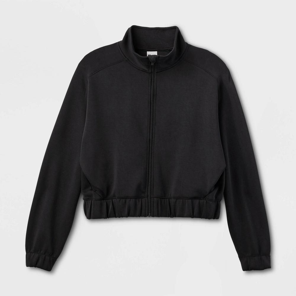 Womens Airy Sleek Full Zip Jacket - All In Motion Black S: Lightweight Relaxed Fit, Recycled Polyester, Side Pocket Product Image