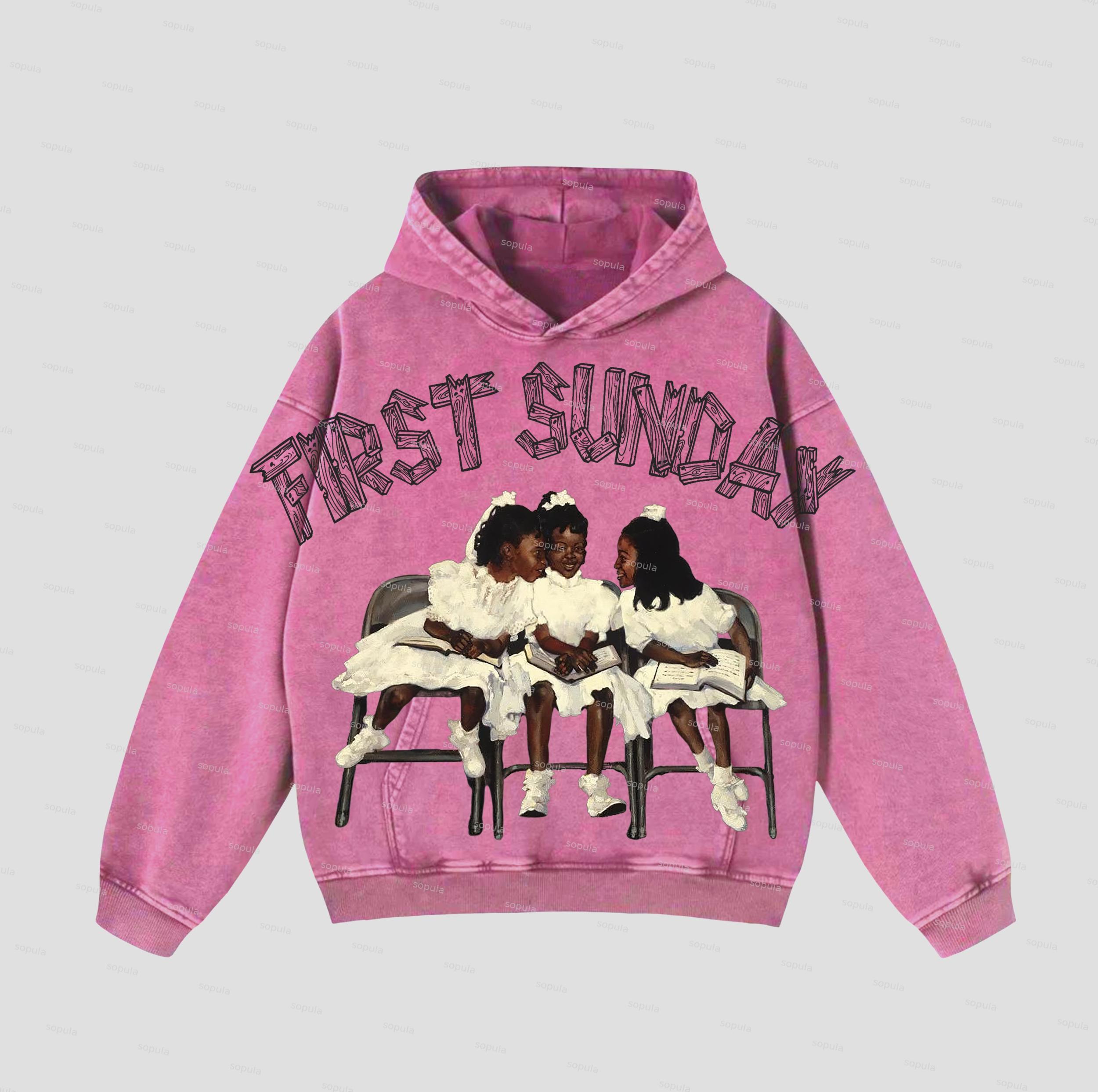 Vintage Angels Descend Graphic Acid Washed Oversized Hoodie Product Image