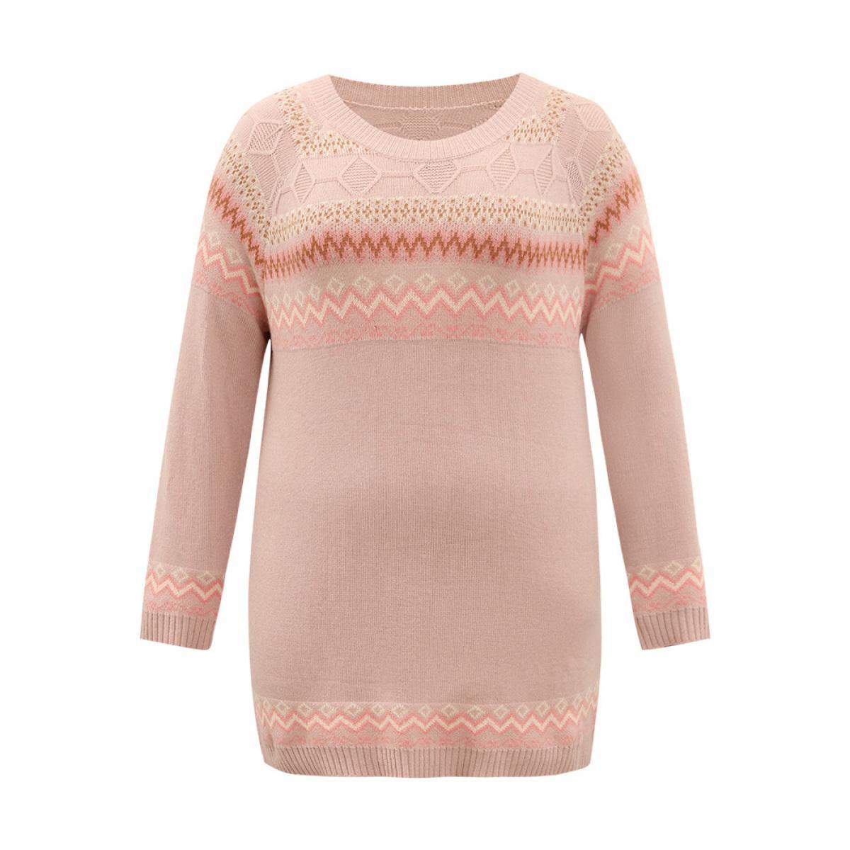 Plus Size Supersoft Essentials Geometric Graphic Plisse Pullover Crepe Women Casual Loose Long Sleeve Round Neck Dailywear Pullovers BloomChic 26/4X Product Image