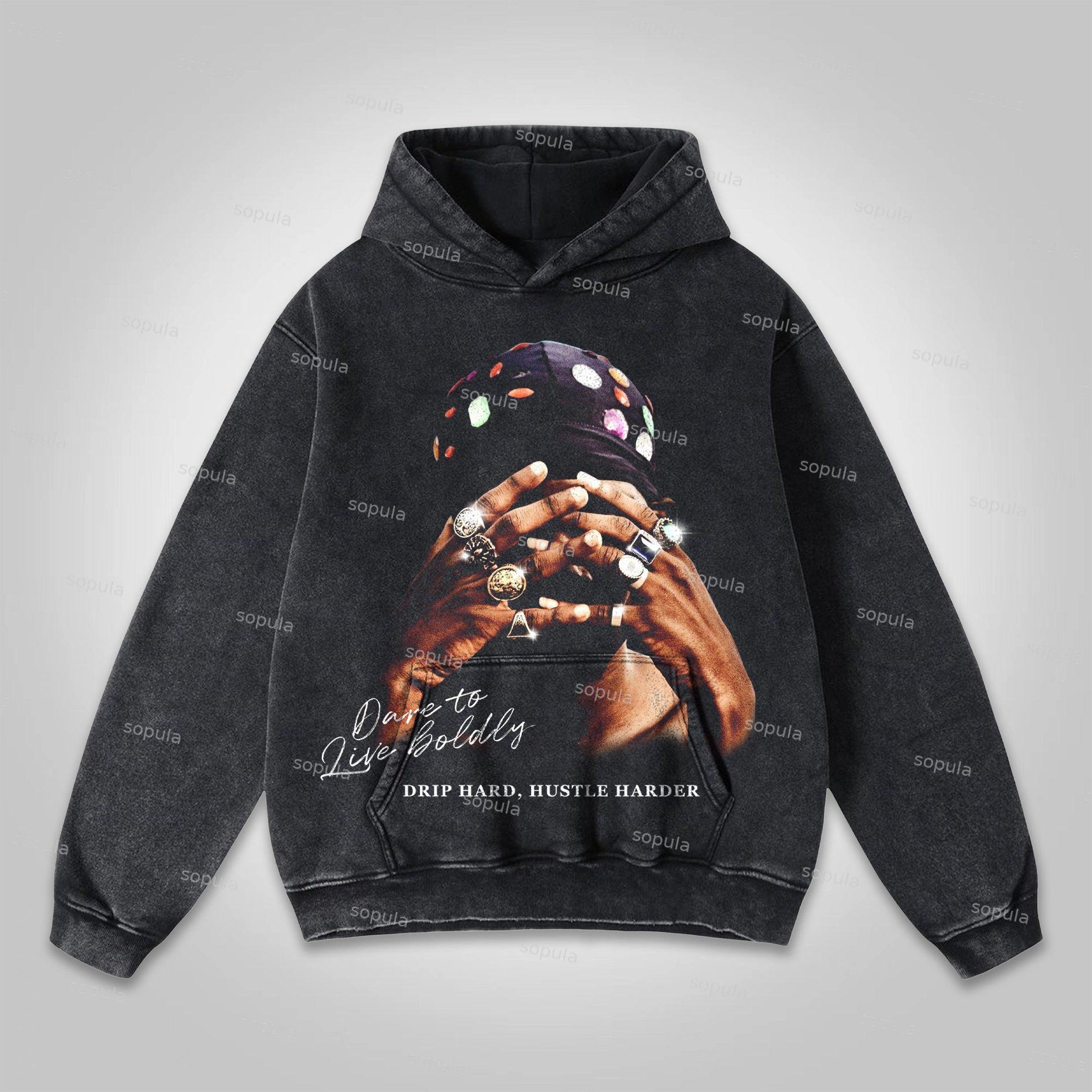 Blurred Network Portrait Graphic Washed Hoodie Product Image