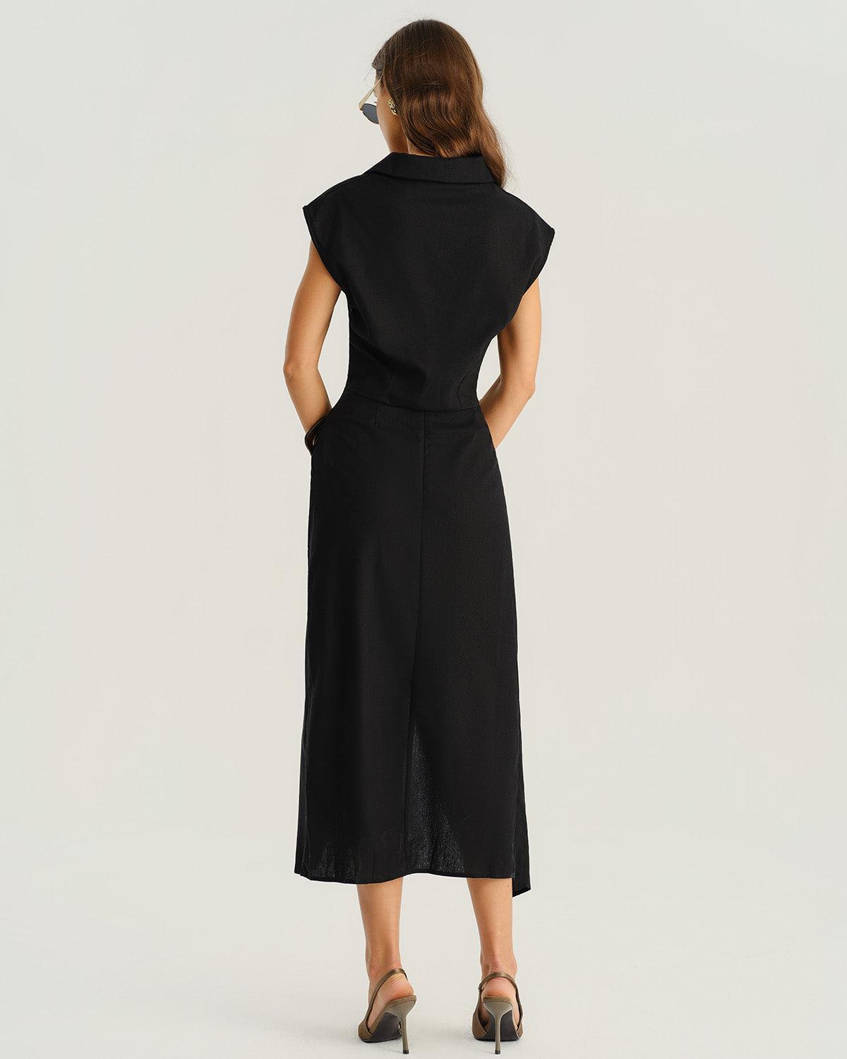 Black Natural Waisted Slit Midi Skirt Product Image