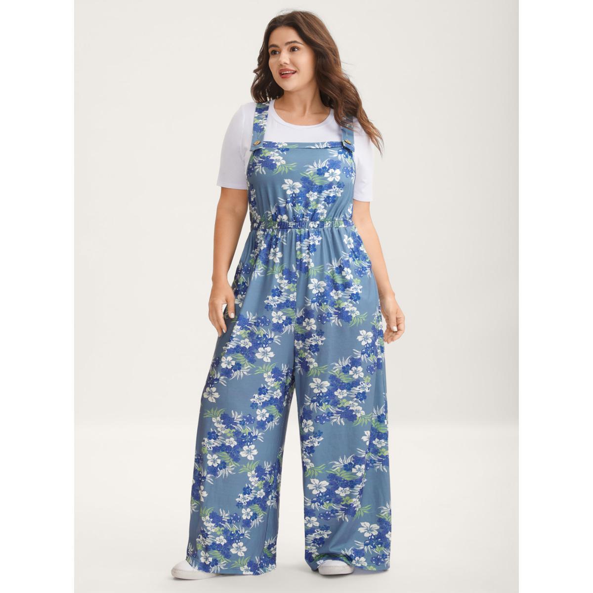 Plus Size Stone Supersoft Floral Print Adjustable Jumpsuit Women Sleeveless Non Everyday-Casual Loose Jumpsuits BloomChic 30/6X Product Image