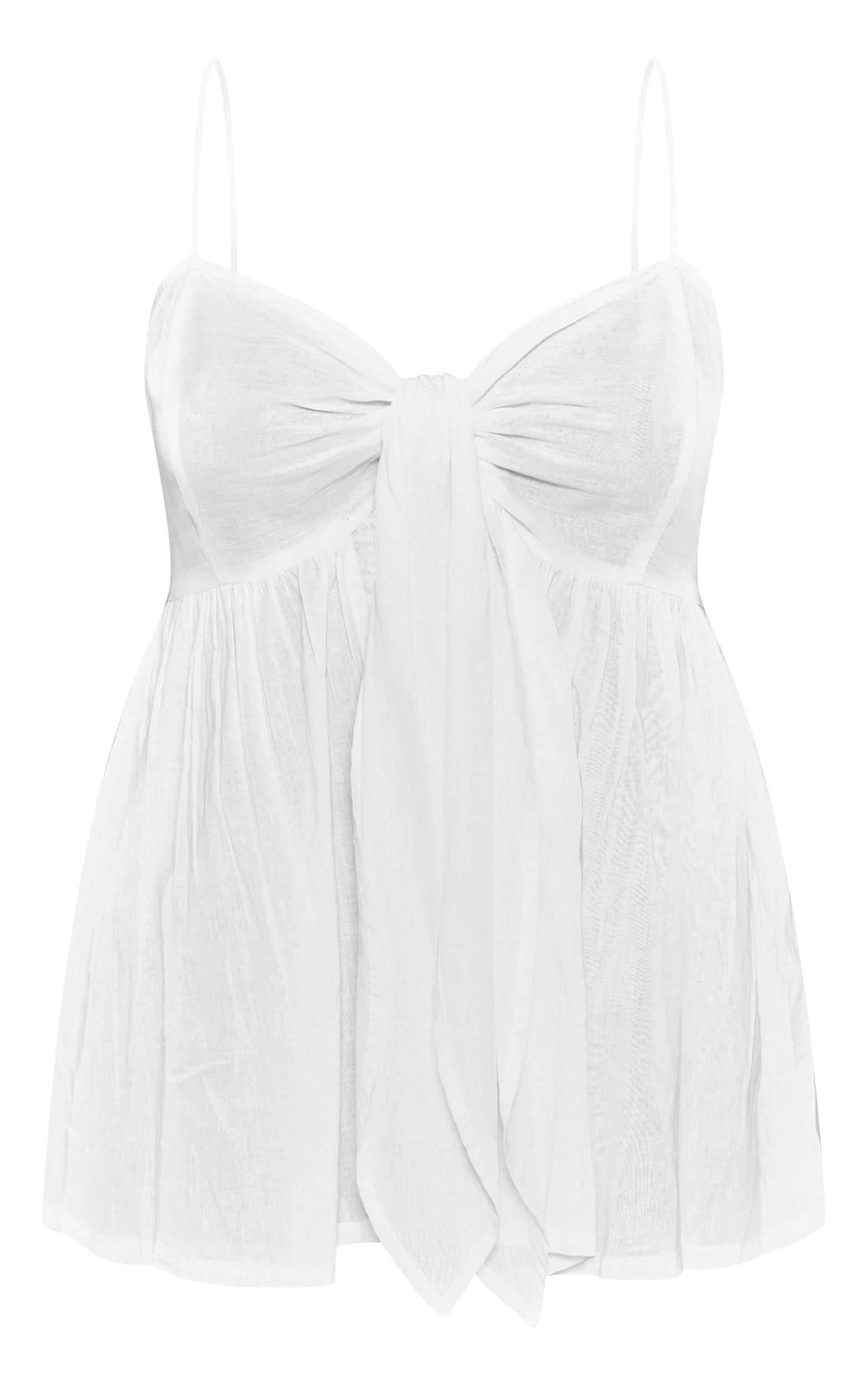 Tall White Cotton Tie Front Top Product Image