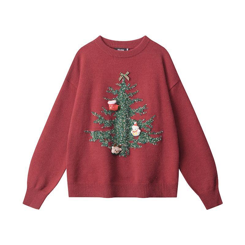 Couple Matching Long Sleeve Christmas Tree Loose-Fit Sweater Product Image