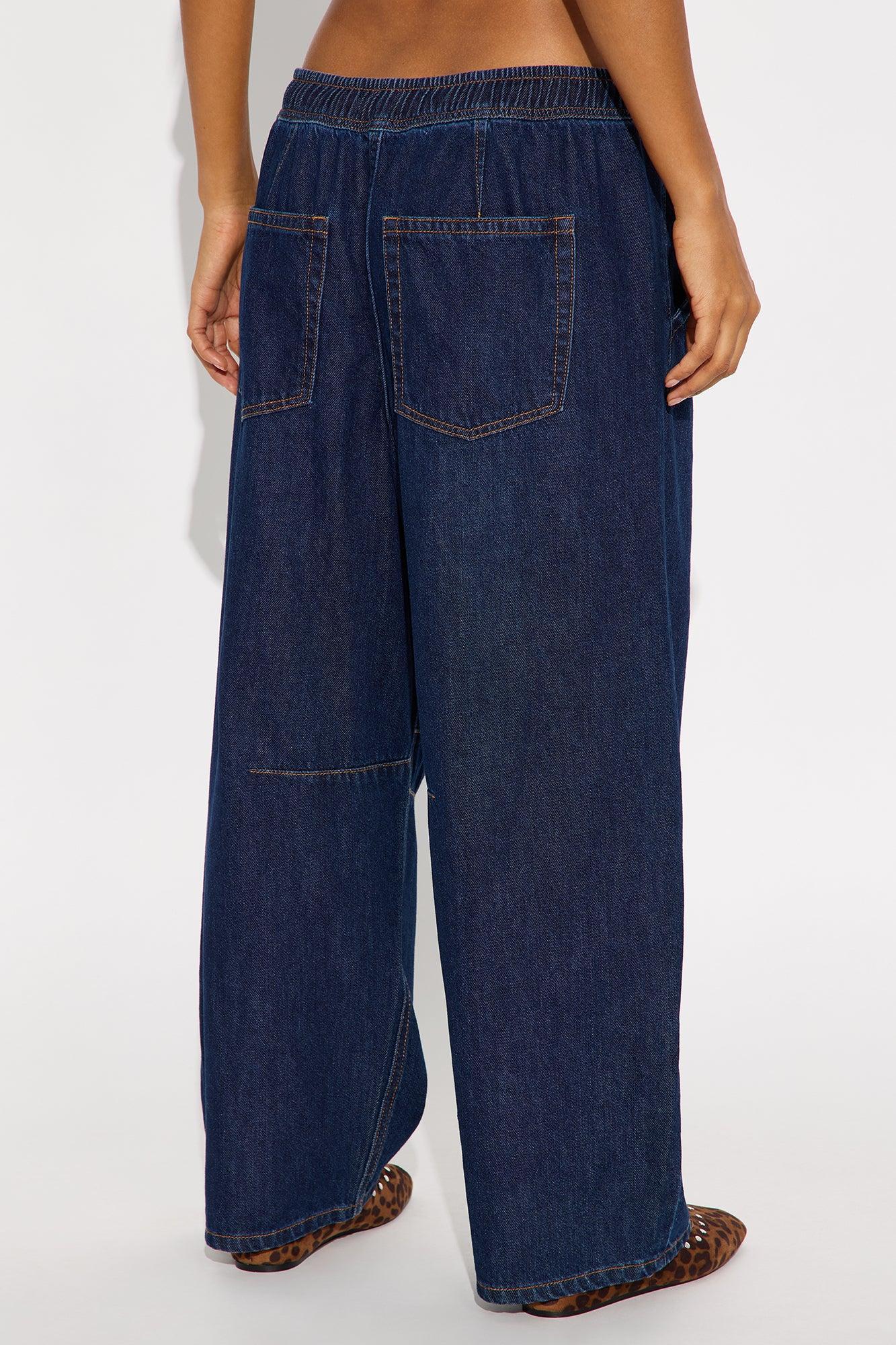 I'm Flattered Tie Waist Wide Leg Jeans - Dark Wash Female Product Image