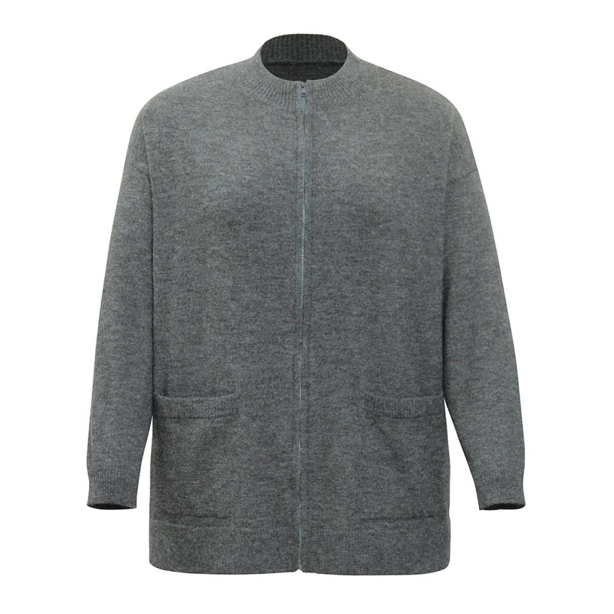 Plus Size Anti-Pilling Zipper Fly Patched Pocket Cardigan DimGray Women Casual Loose Long Sleeve Dailywear Cardigans BloomChic 22-24/3X Product Image