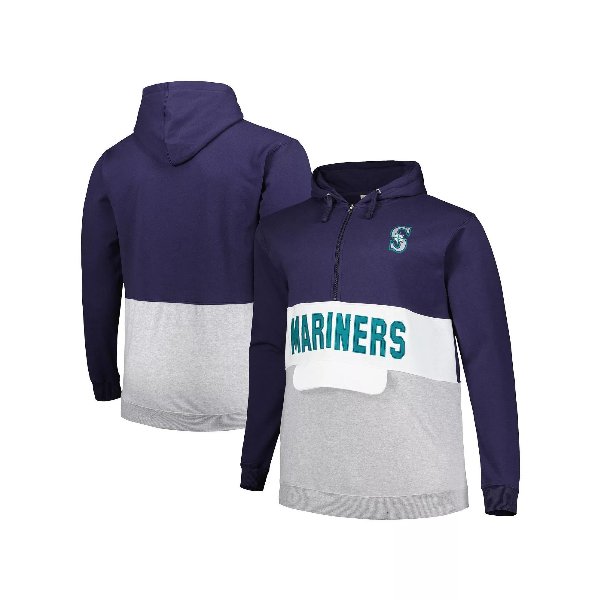Men's Navy/White Seattle Mariners Big & Tall Fleece Half-Zip Hoodie, Size: 3XLT, Blue Product Image