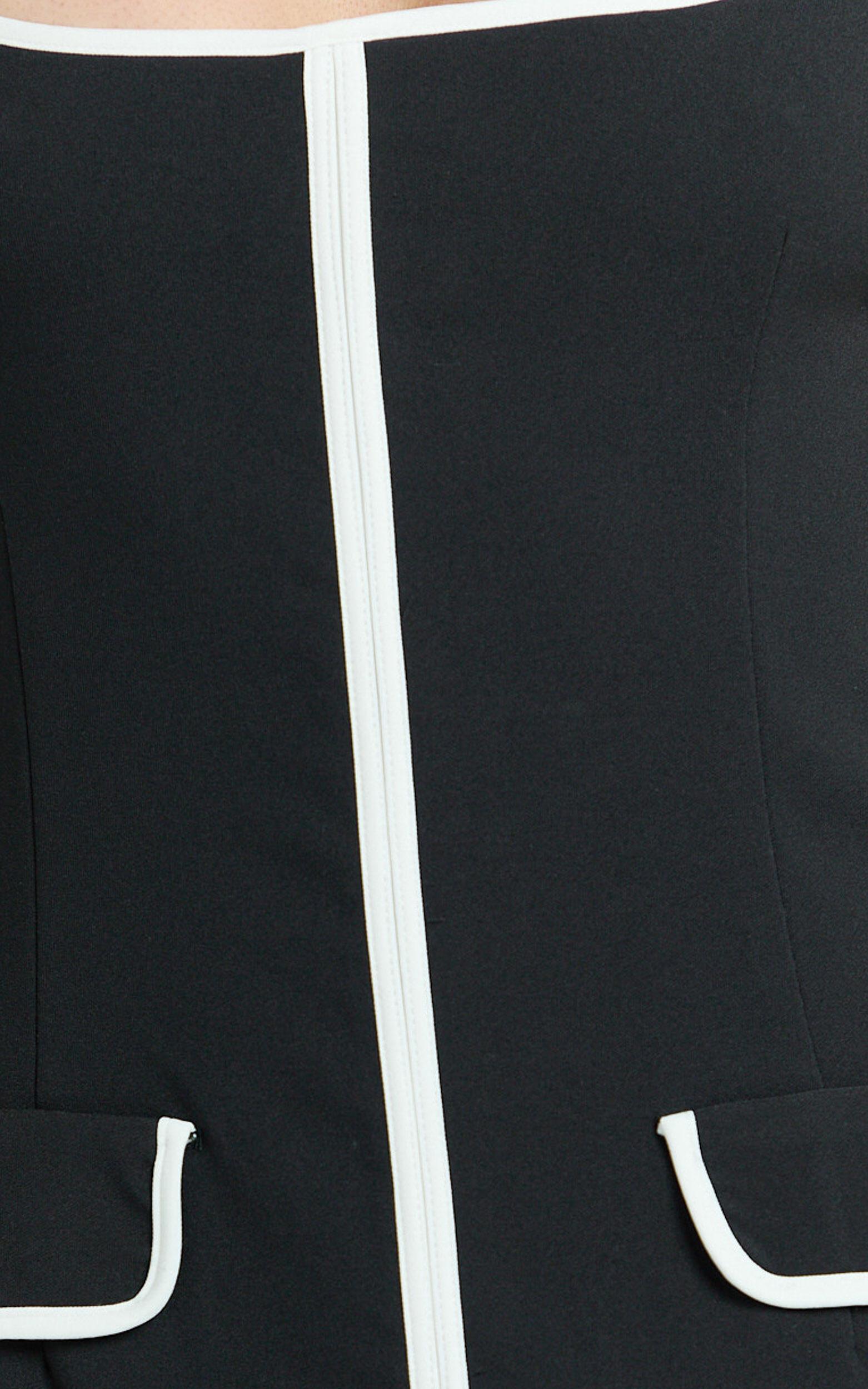 Xyra Midi Dress - Square Neck Contrast Bind Fitted Dress in Black Product Image