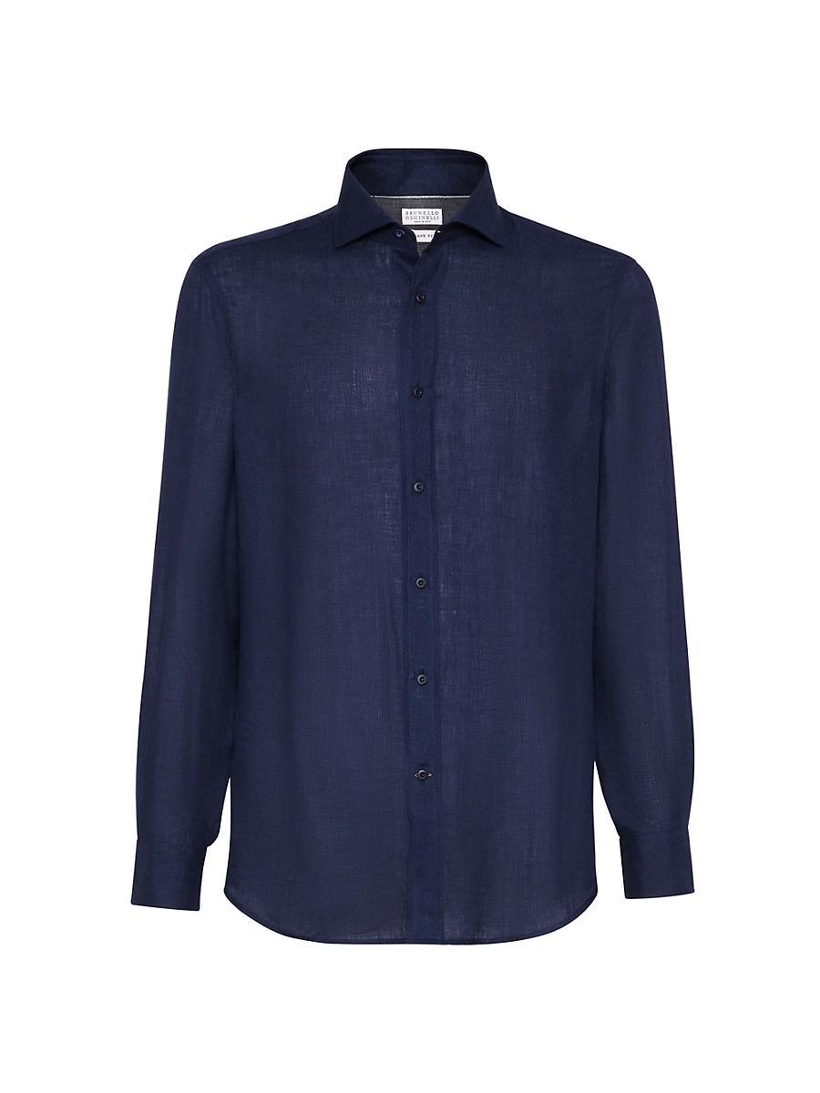 Mens Linen Easy Fit Shirt with Spread Collar Product Image