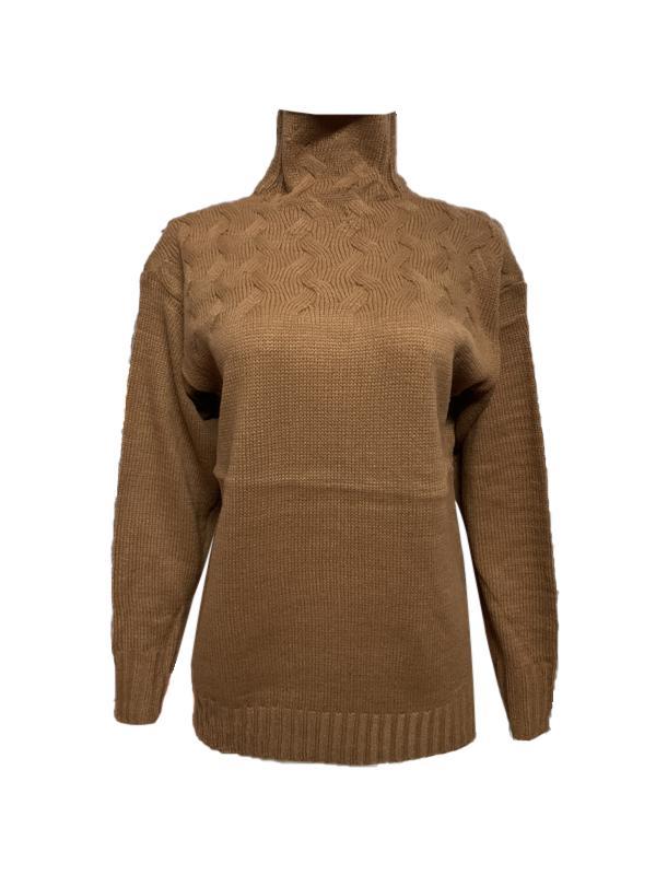 Solid Cable Knit Splice Turtleneck Sweater Product Image