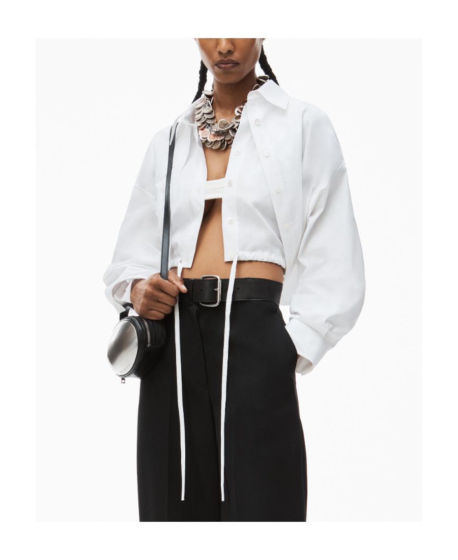 ALEXANDER WANG T Layered-effect Cropped Cotton Shirt In White Product Image