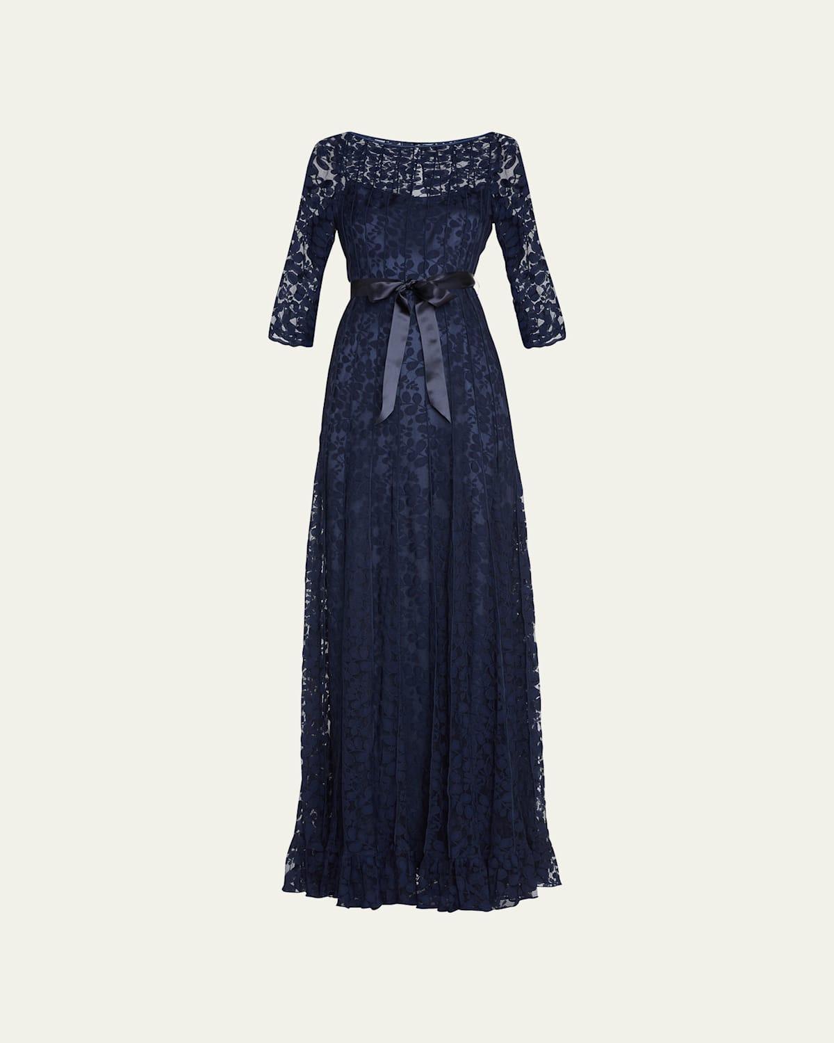 3/4-Sleeve Lace Overlay Gown Product Image