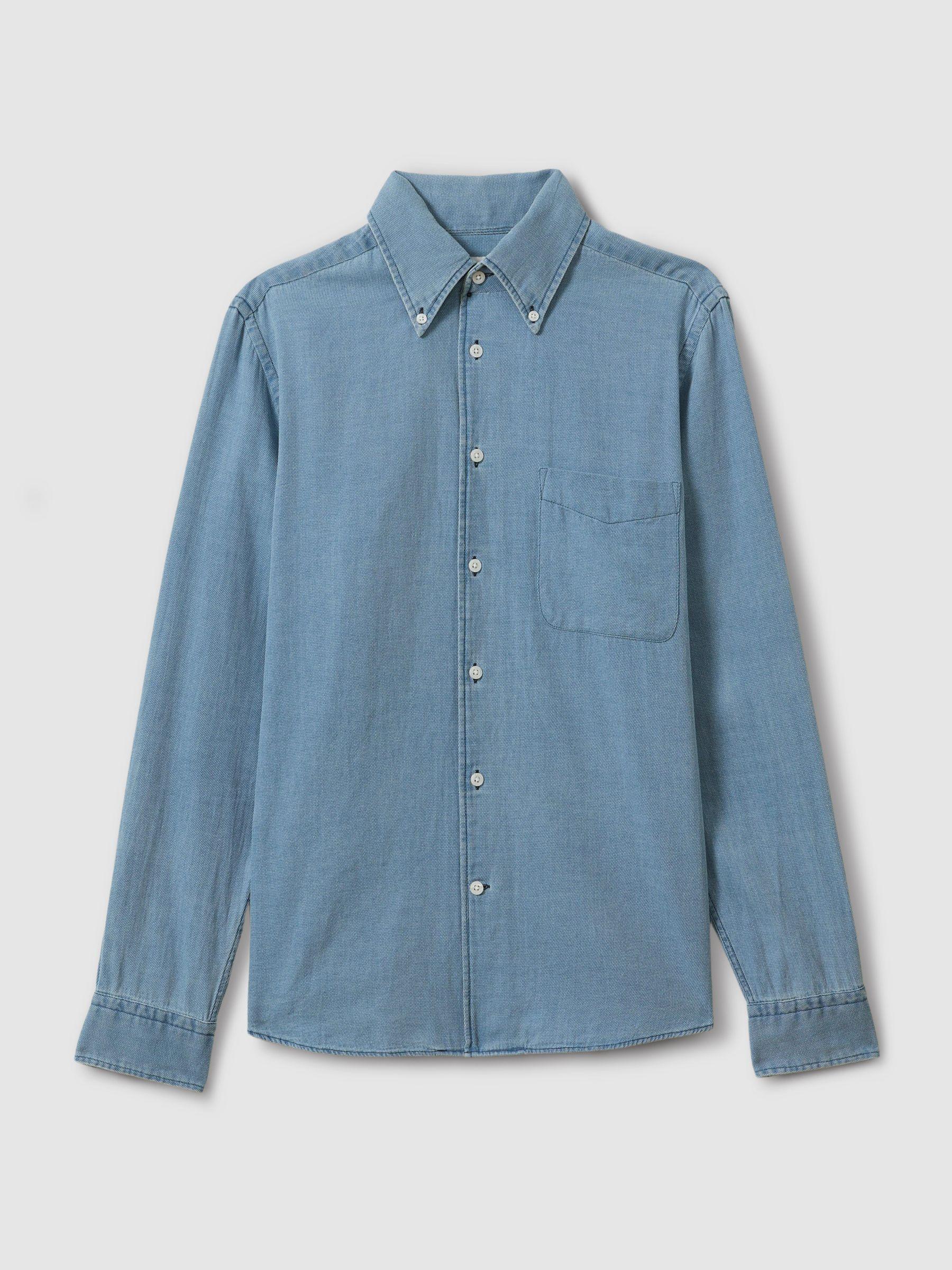 Chambray Pique Button-Through Shirt in Washed Blue Product Image