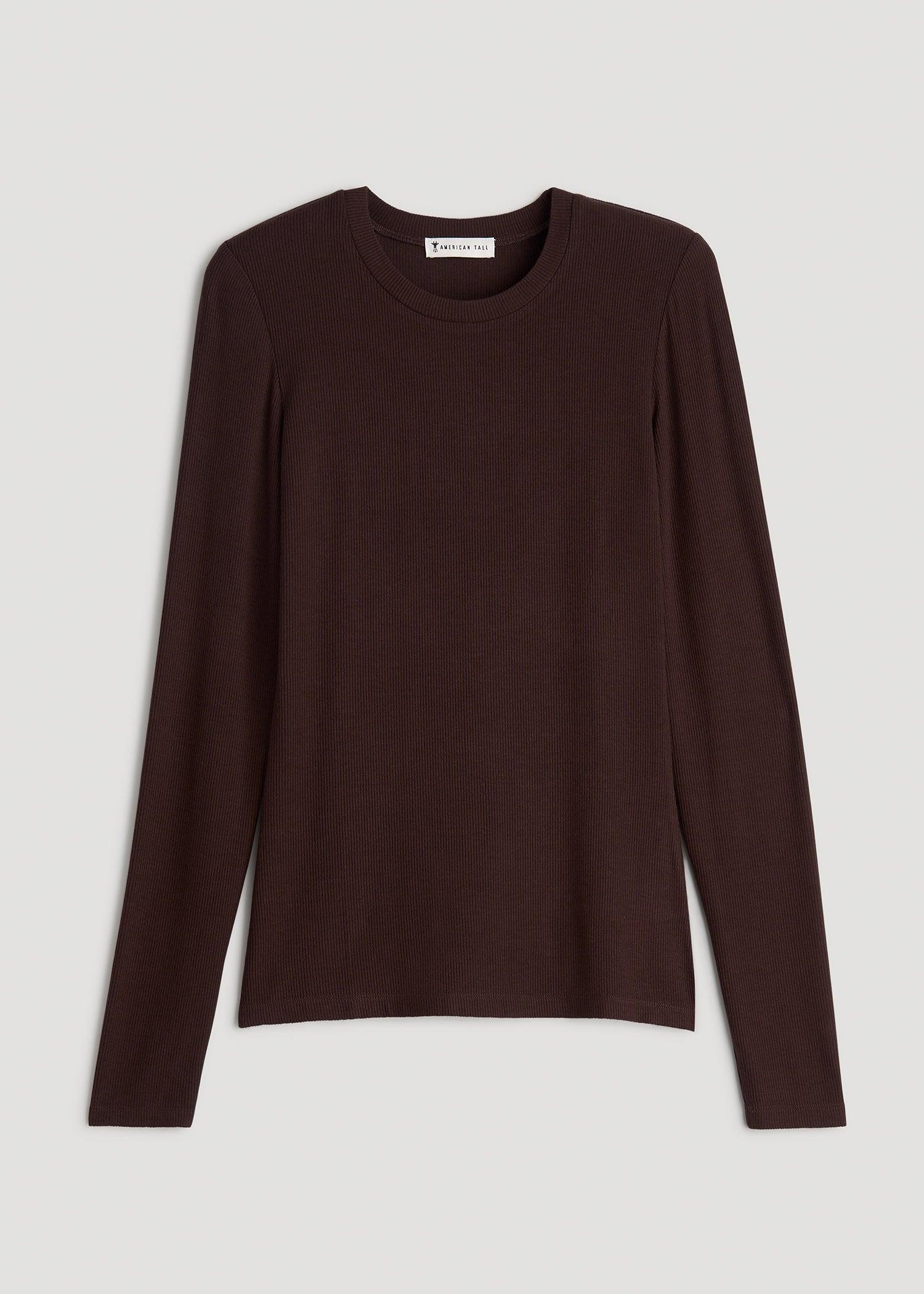 FITTED Ribbed Long Sleeve Tee for Tall Women in Espresso Product Image