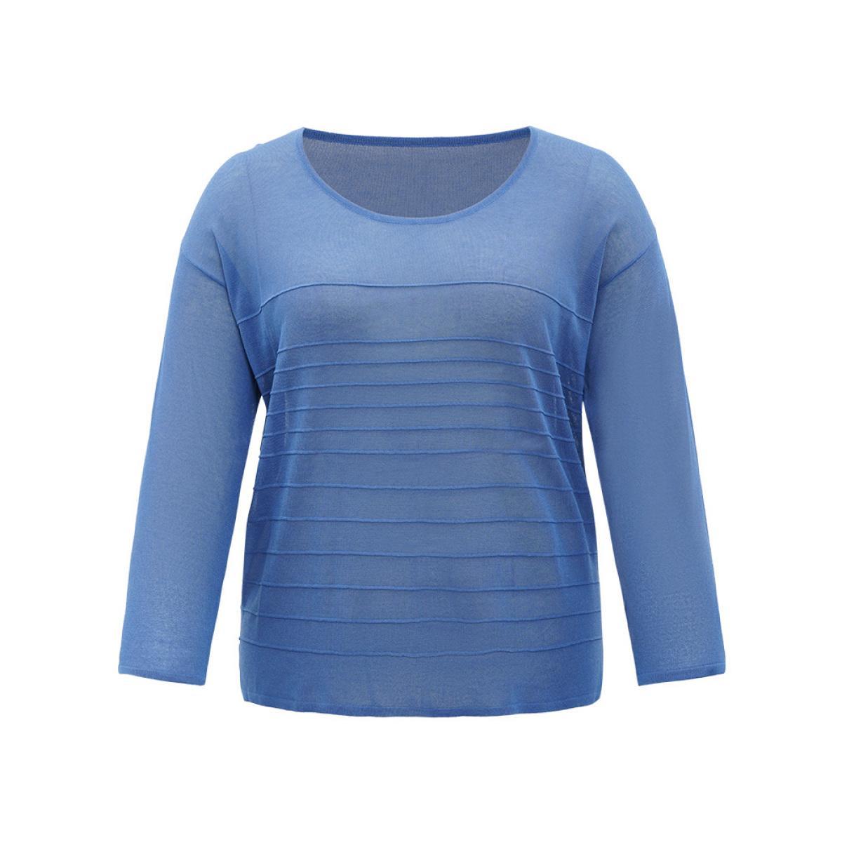 Plus Size Solid High Low Hem Drop Shoulder Split Side Pullover Cerulean Women Casual Loose Long Sleeve Round Neck Everyday Pullovers BloomChic 18-20/2X Product Image