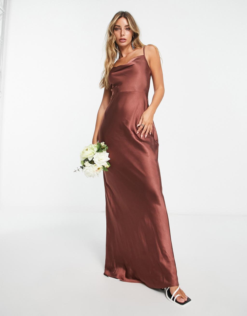 Pretty Lavish Bridesmaid Keisha cowl neck satin maxi dress Product Image