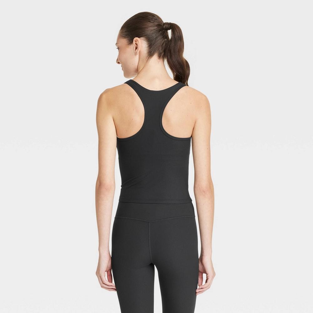 Womens Everyday Soft Rib Racerback Cropped Support Tank Top - All In Motion Black XS Product Image