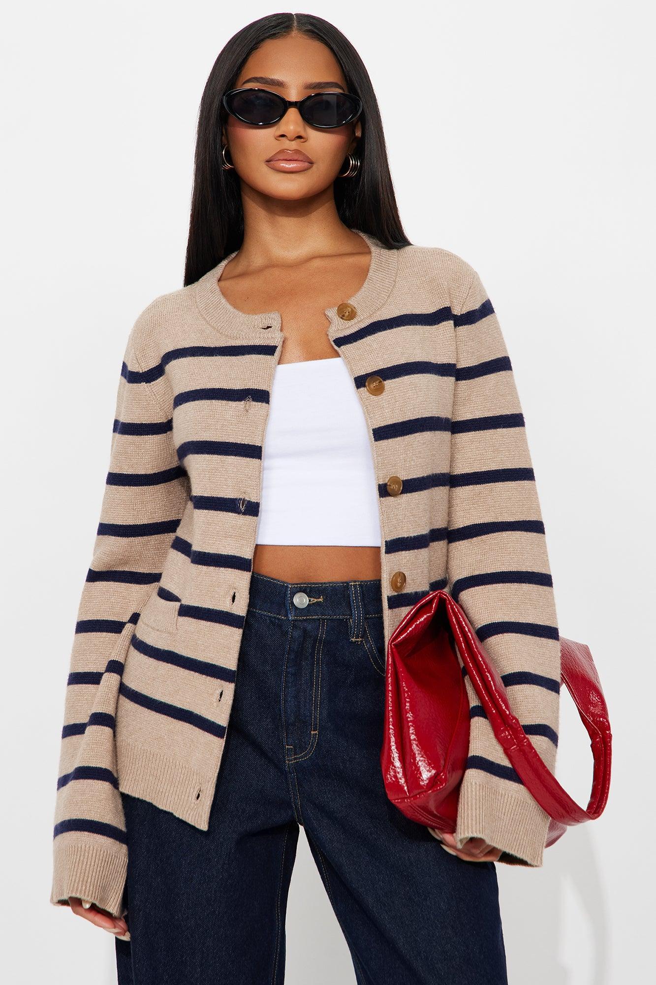 Grace Bell Sleeve Cardigan - Taupe/combo Product Image