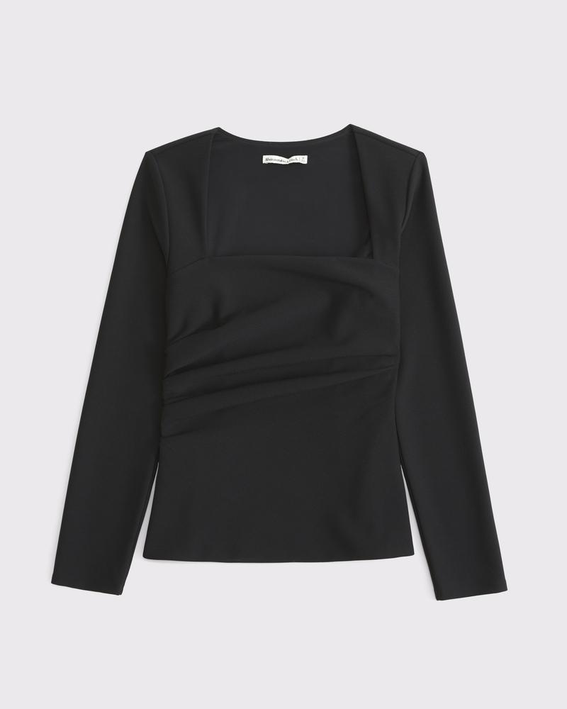 Long-Sleeve Stretch Crepe Portrait Top Product Image