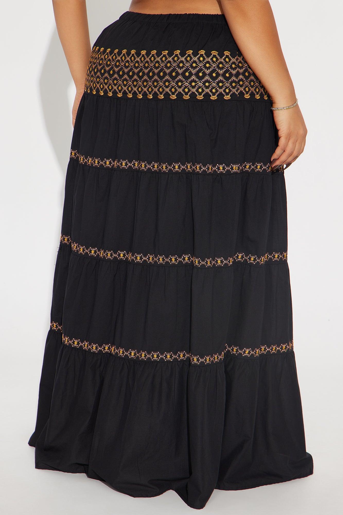 Sabrina Embroidered Tiered Maxi Skirt - Black/combo Product Image
