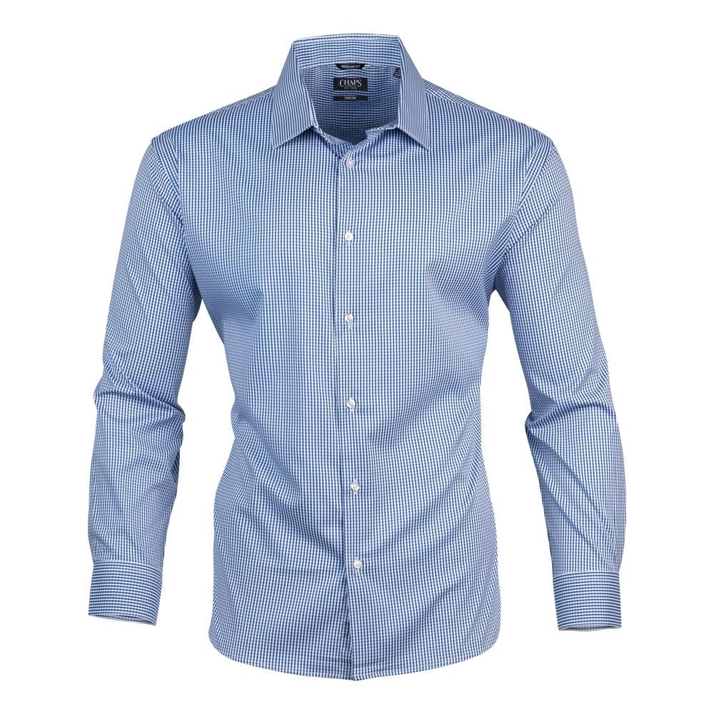 Chaps Mens Slim Fit Dress Shirt Wrinkle Resistant Stretch White Long Sleeve Shirts for Men Formal Blue Solid Small Product Image