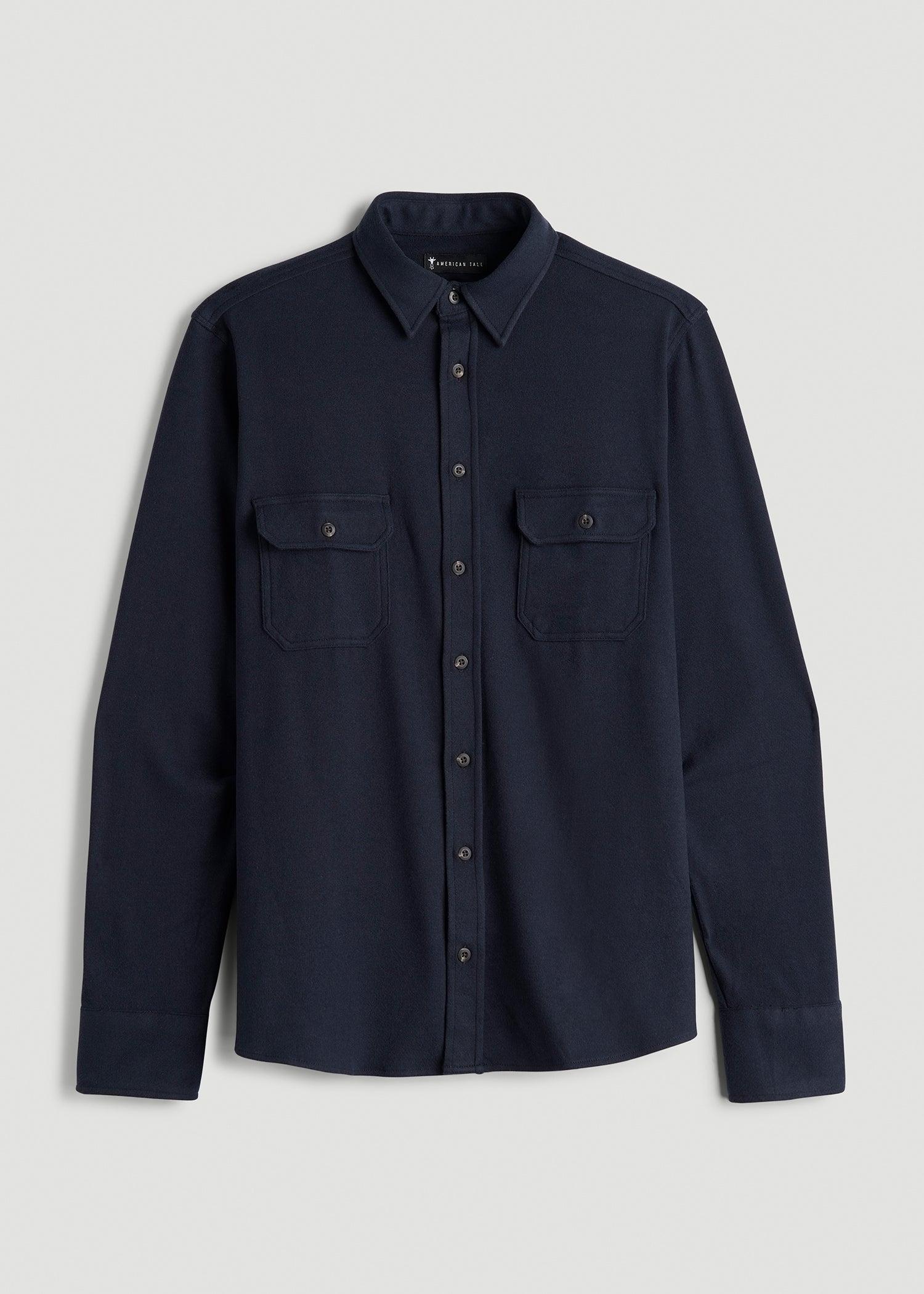 Stretch Flannel Button Tall Men's Shirt in True Navy Product Image