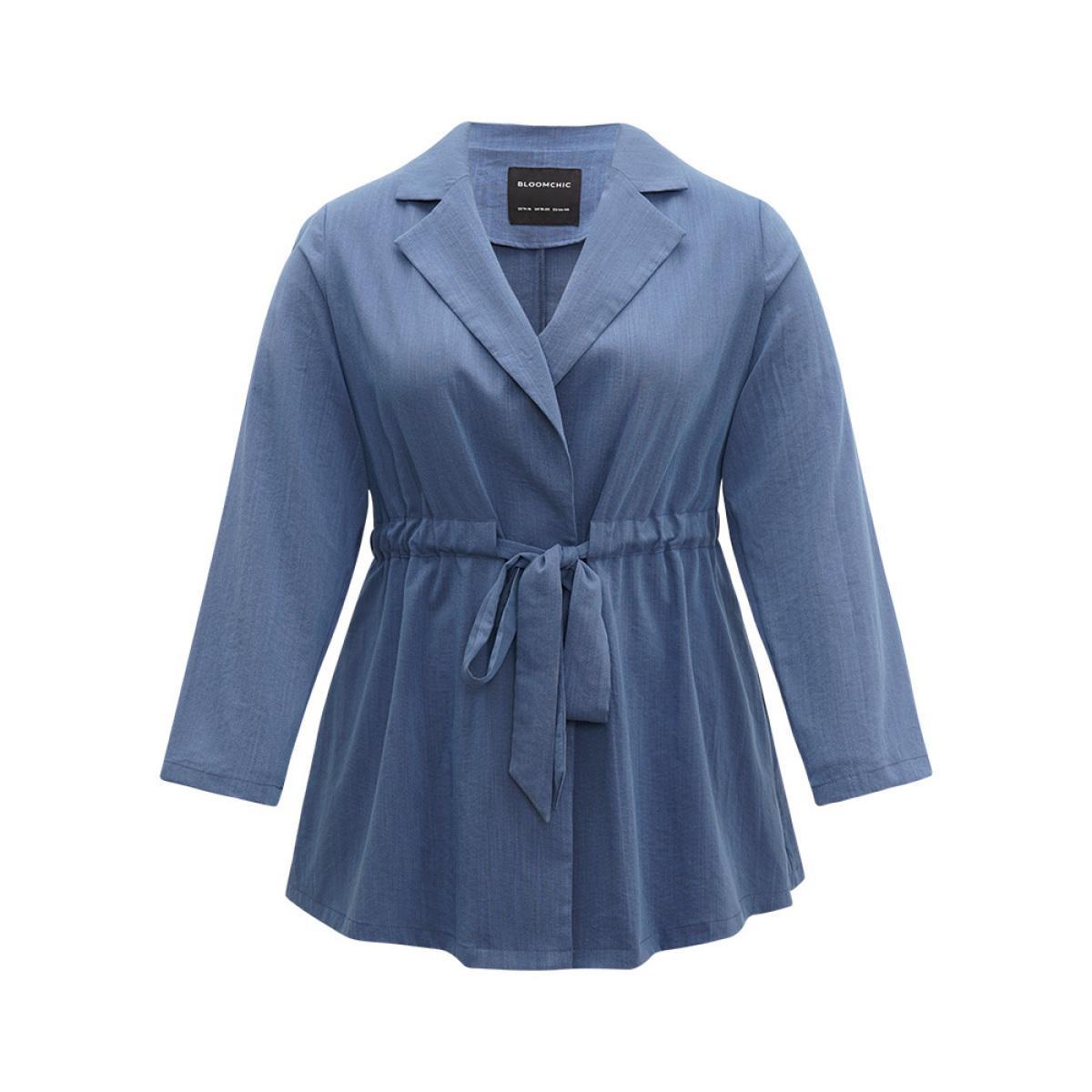 Plus Size Plain Drawstring Knot Gathered Coat Women Indigo Casual Plain Ladies Dailywear Winter Coats BloomChic 18-20/2X Product Image