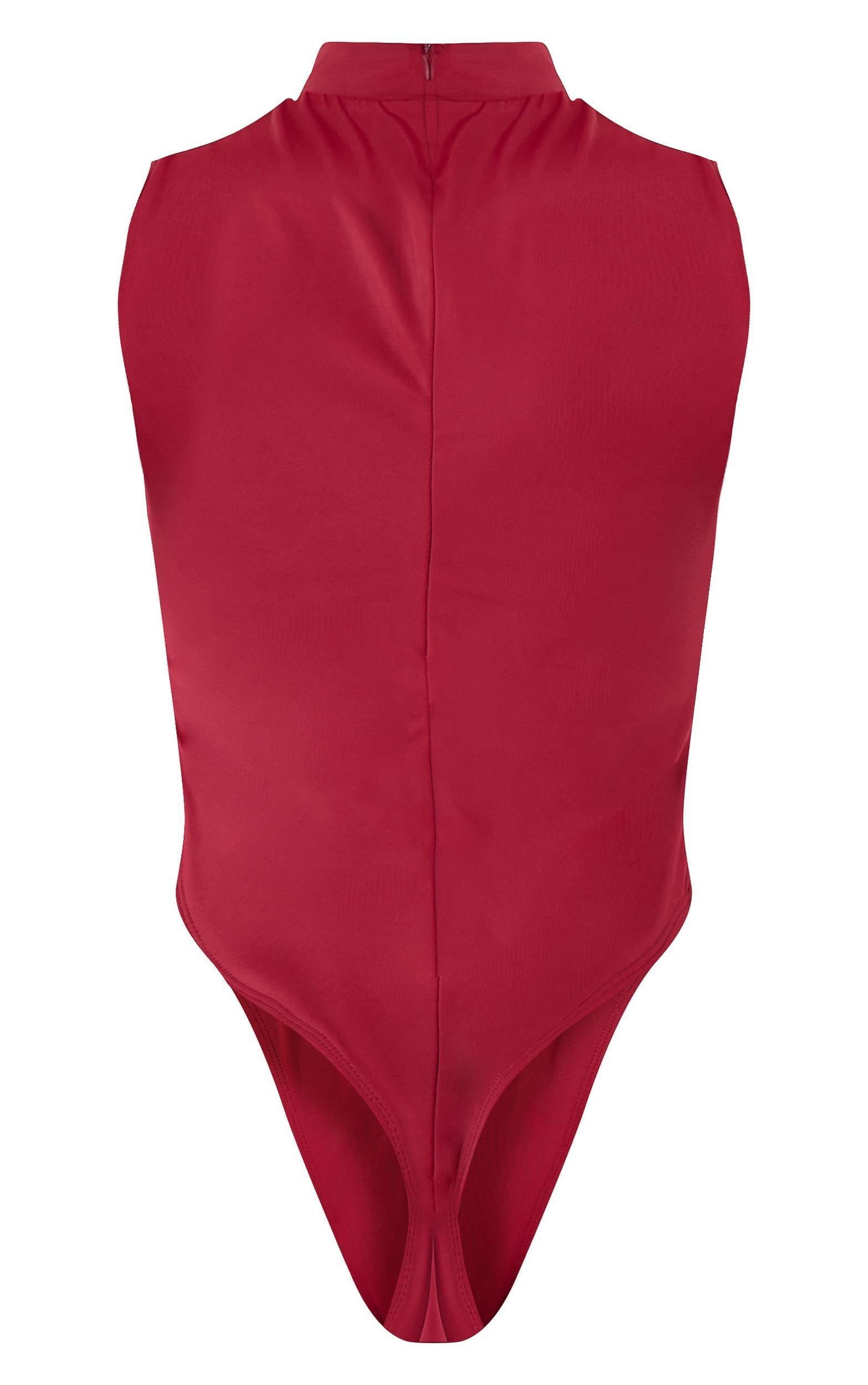 Burgundy Chain Detail Cut Out High Leg Swimsuit Product Image