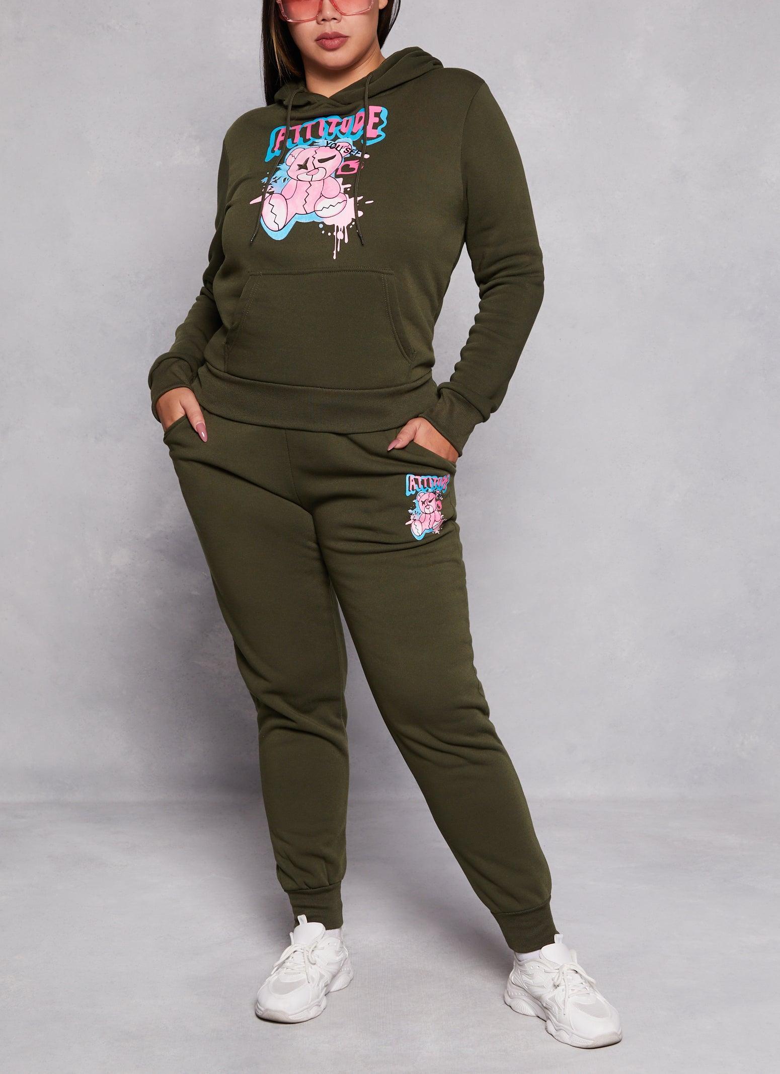 Womens Plus Size Attitude Bear Graphic Joggers Product Image