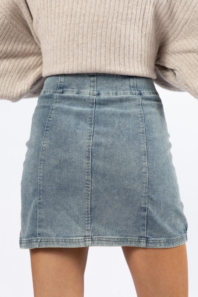 My Time To Shine Medium Wash Side Slit Denim Skirt SALE Product Image