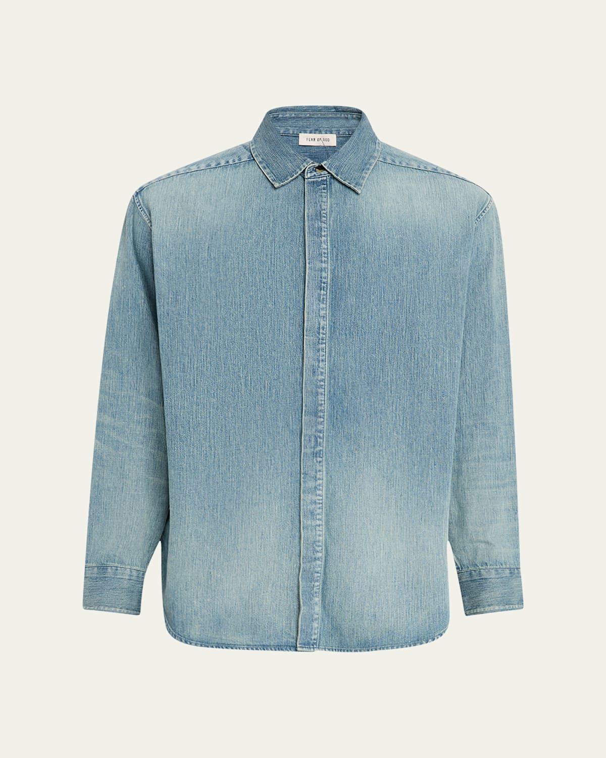 Mens Denim Button-Down Shirt Product Image