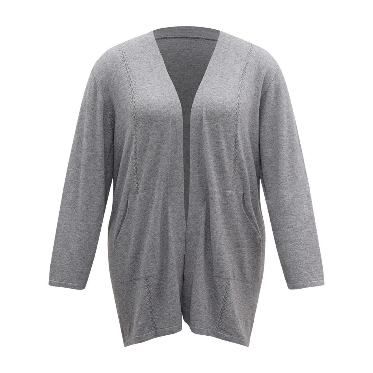 Plus Size Supersoft Essentials Solid Loose Patched Pocket Cardigan Gray Women Casual Loose Long Sleeve Everyday Cardigans BloomChic 14-16/1X Product Image