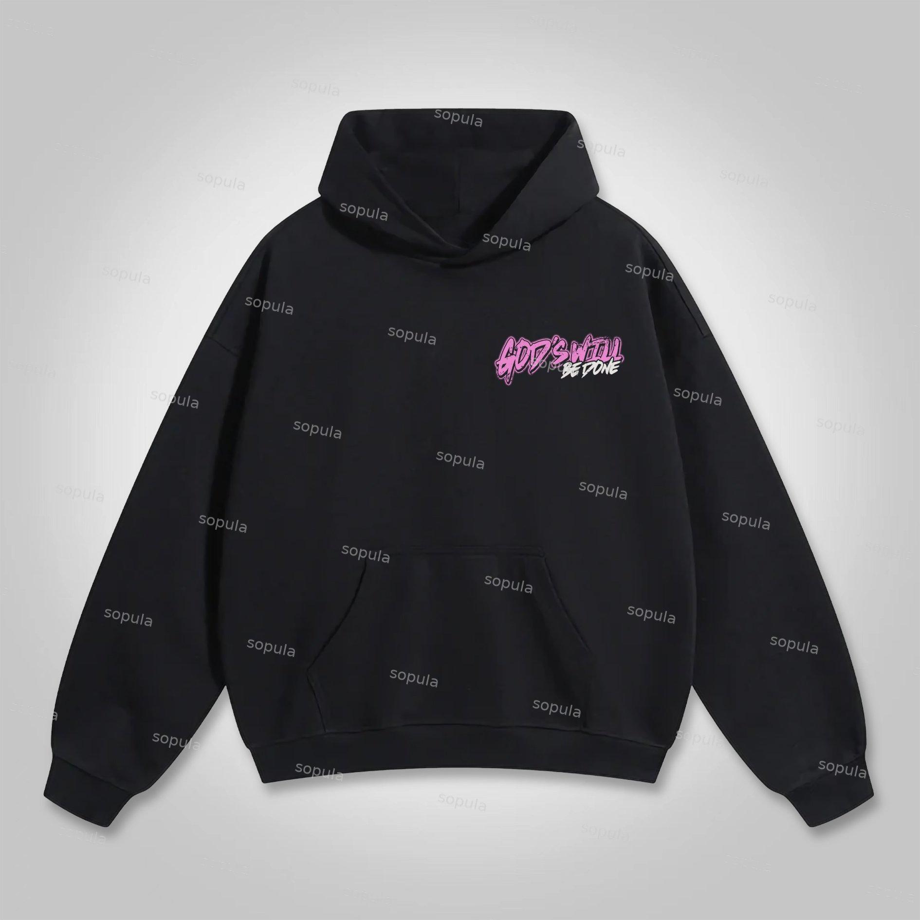 God's Will Be Done Flame Beliefs Skull Graphics Cotton Pocket Hoodie Product Image