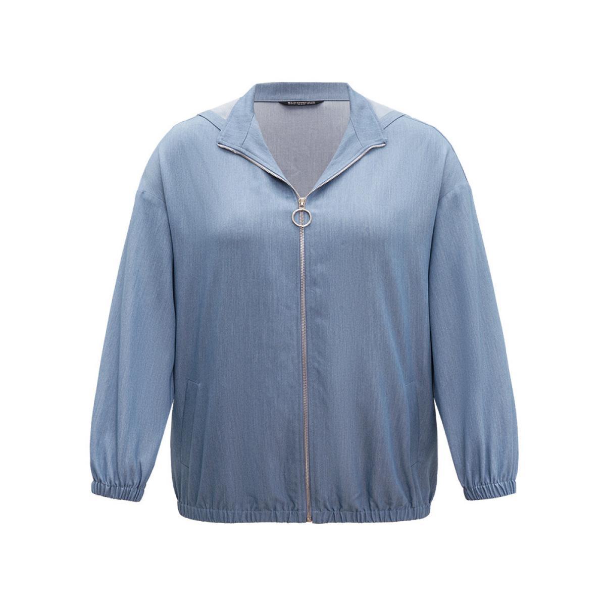 Plus Size Lapel Collar Hooded Zipper Pocket Elastic Hem Jacket Women Stone Elastic cuffs Pocket Dailywear Jackets BloomChic 12/L Product Image