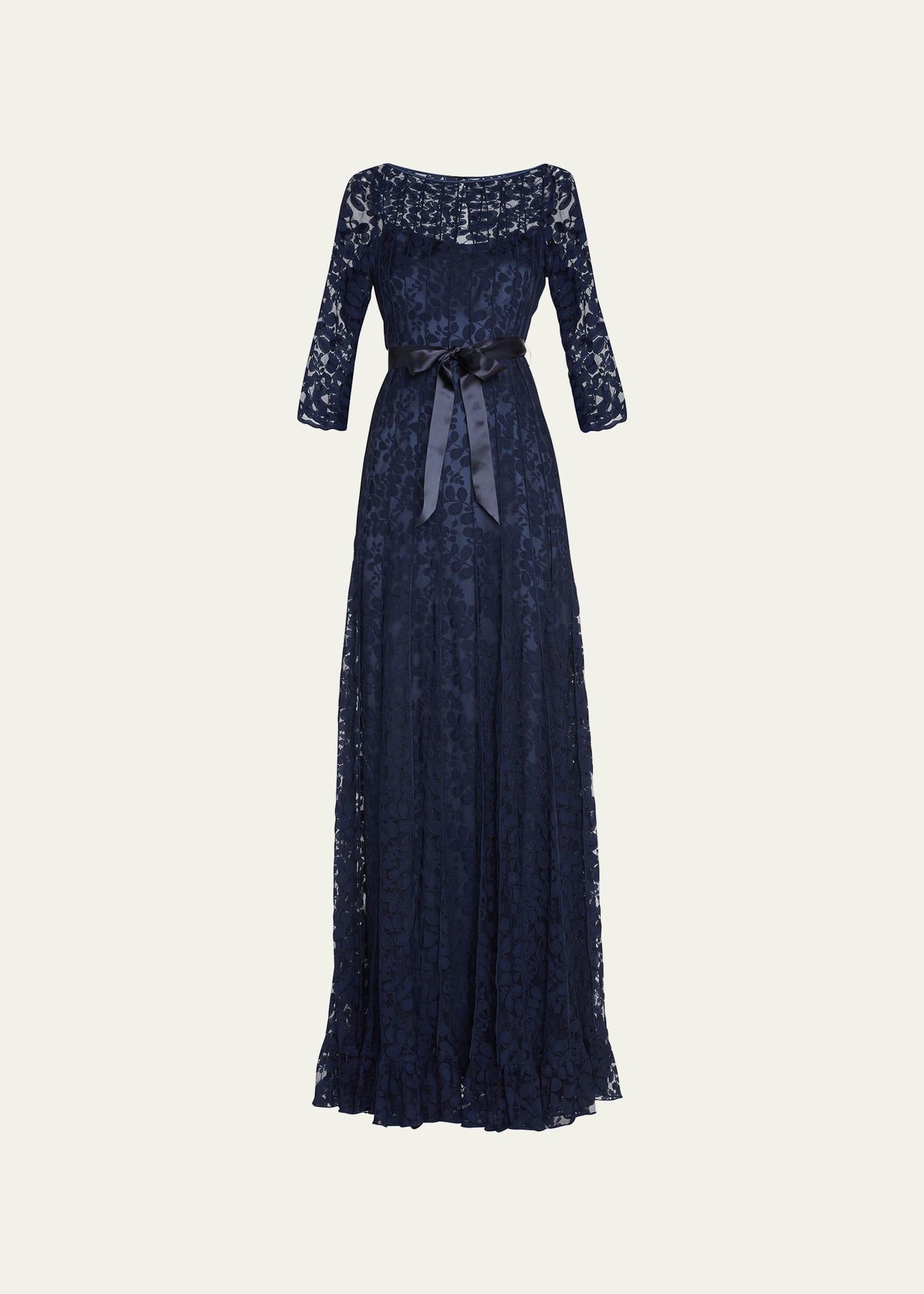3/4-Sleeve Lace Overlay Gown Product Image