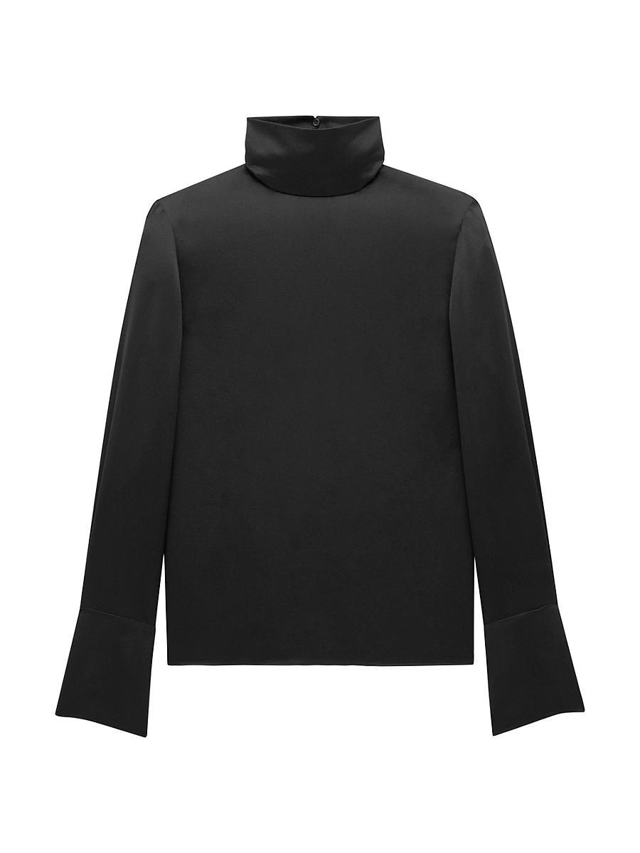 Womens Turtleneck Blouse in Silk Satin Product Image
