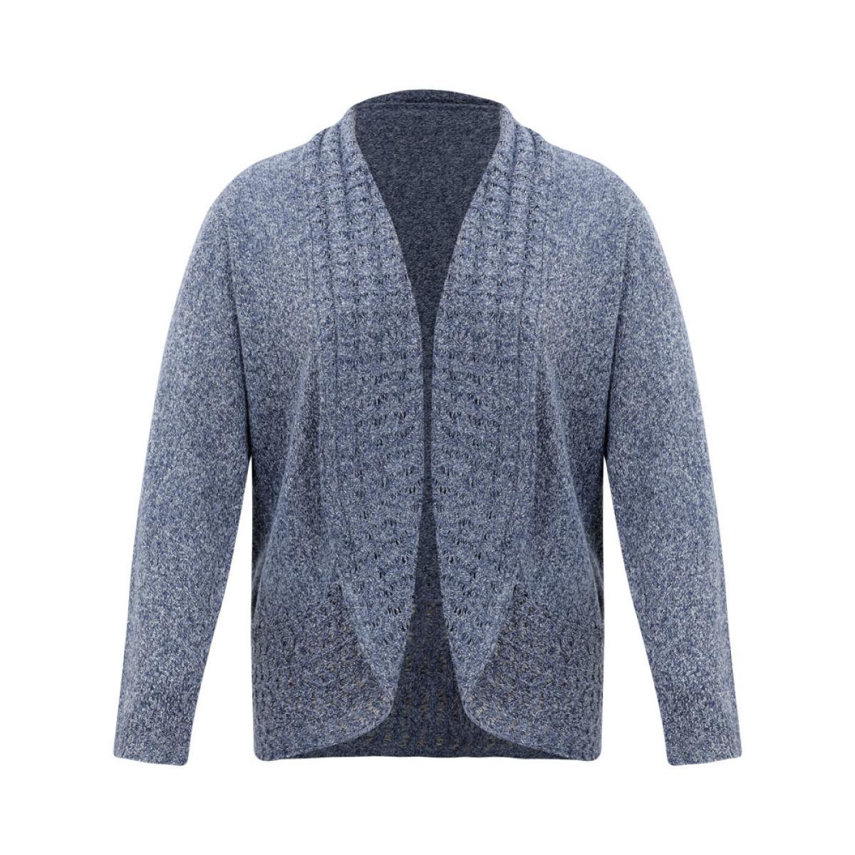 Plus Size Solid Heather Lapel Collar Arc Hem Cardigan SlateGray Women Casual Loose Long Sleeve Dailywear Cardigans BloomChic 12/L Product Image