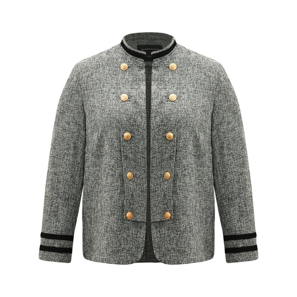 Plus Size Textured Metal Detail Contrast Trim Coat Women DimGray Elegant Texture Ladies Everyday Winter Coats BloomChic 26/4X Product Image