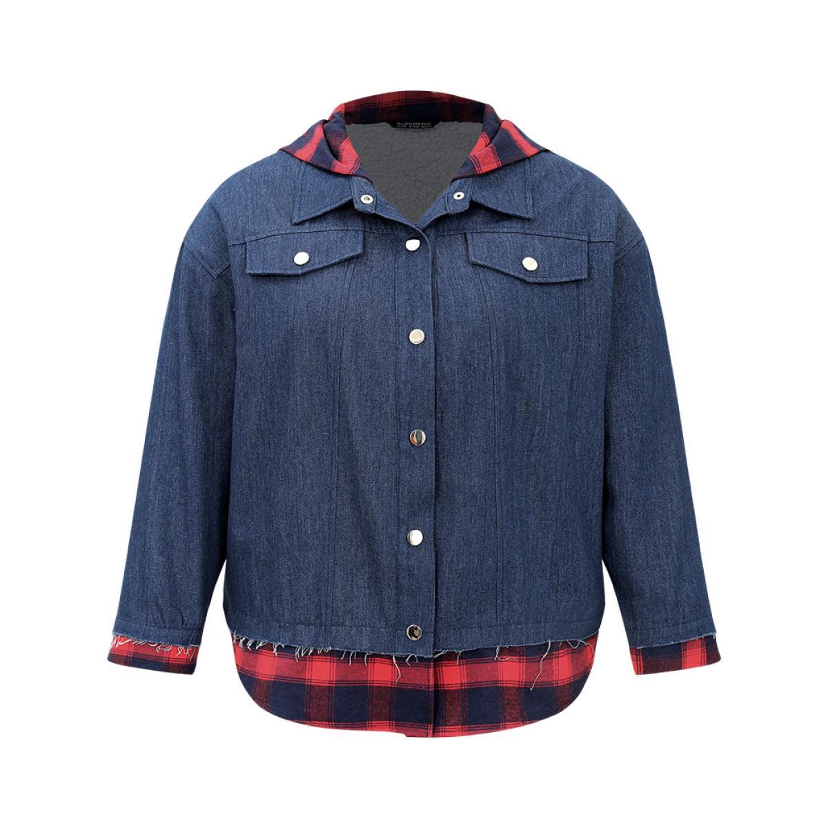 Plain Fluffy Trim Faux Leather Single-Breasted Jacket Product Image