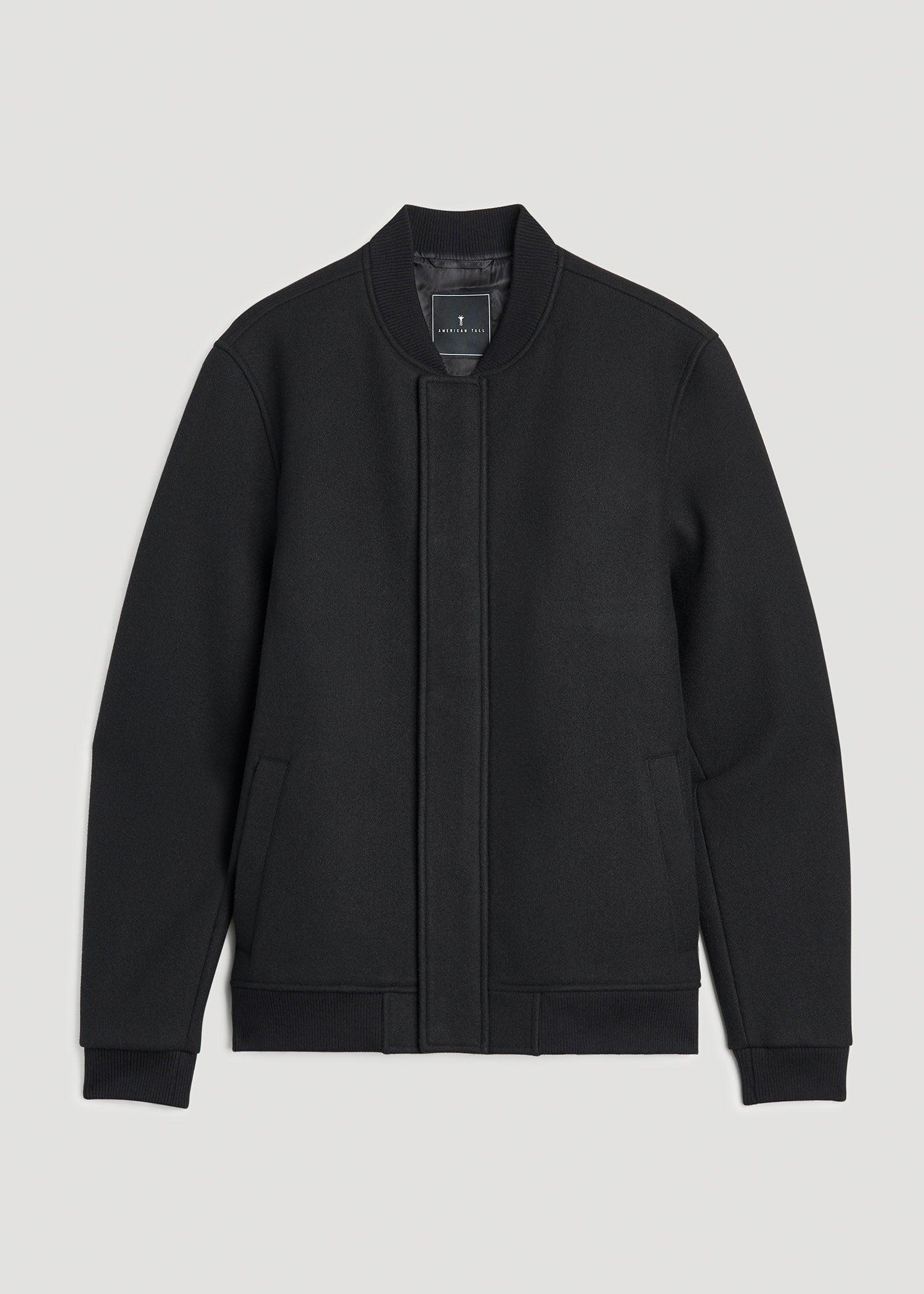 Melton Varsity Jacket for Tall Men in Black Product Image