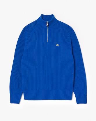 Men's Zip-Up High-Neck Wool Sweater Product Image