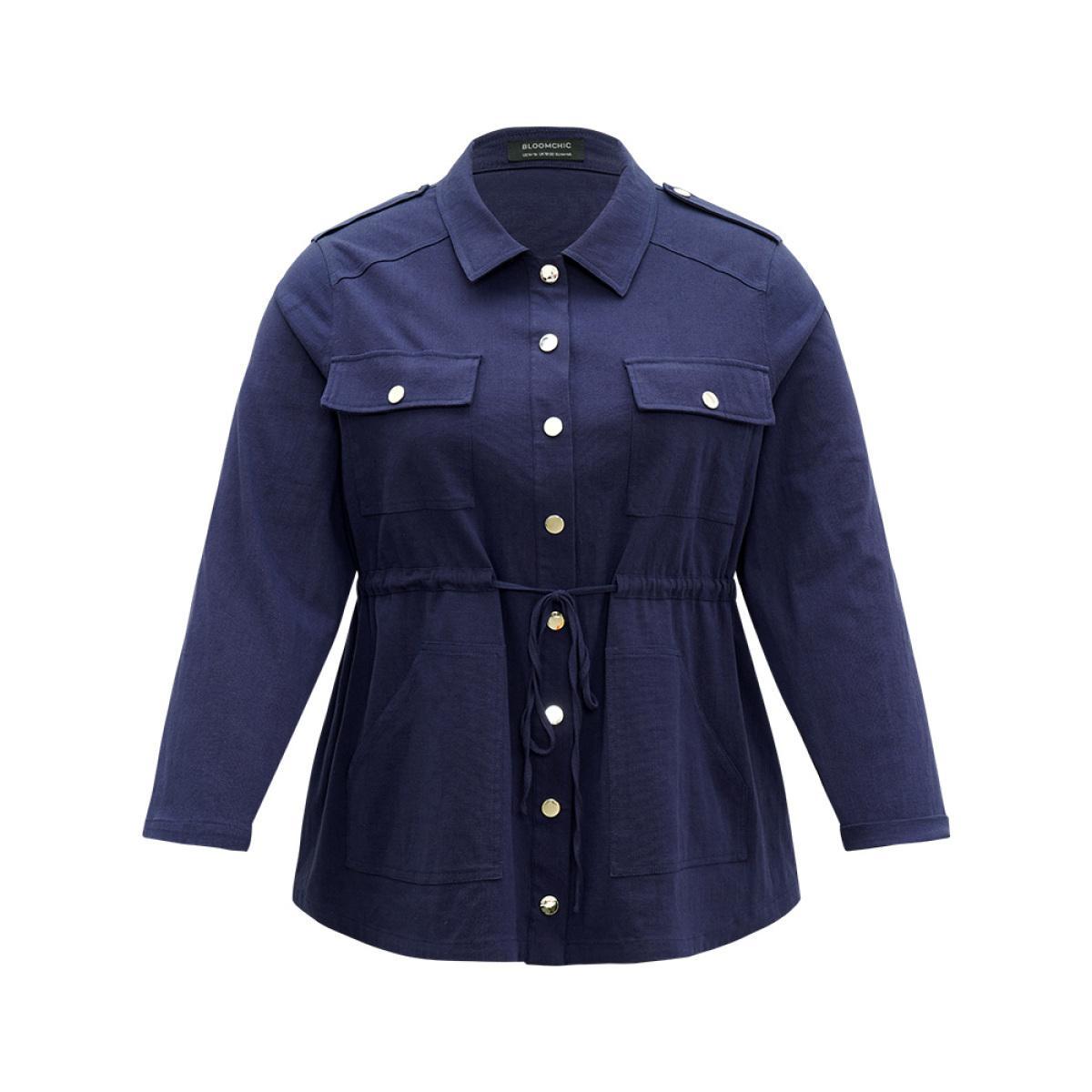 Plus Size Solid Metal Detail Pocket Drawstring Coat Women Indigo Casual Plain Ladies Dailywear Winter Coats BloomChic 10/M Product Image