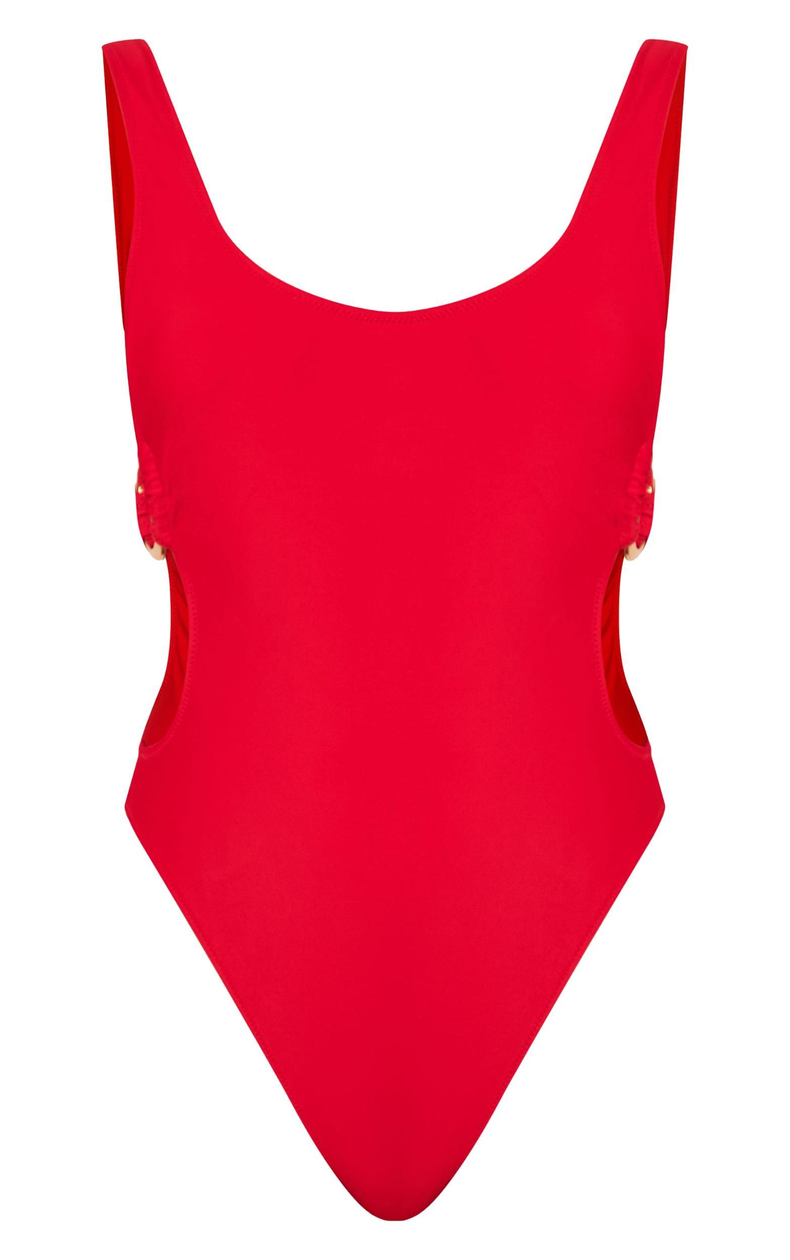 Red O Ring Cut Out Scoop Swimsuit Product Image
