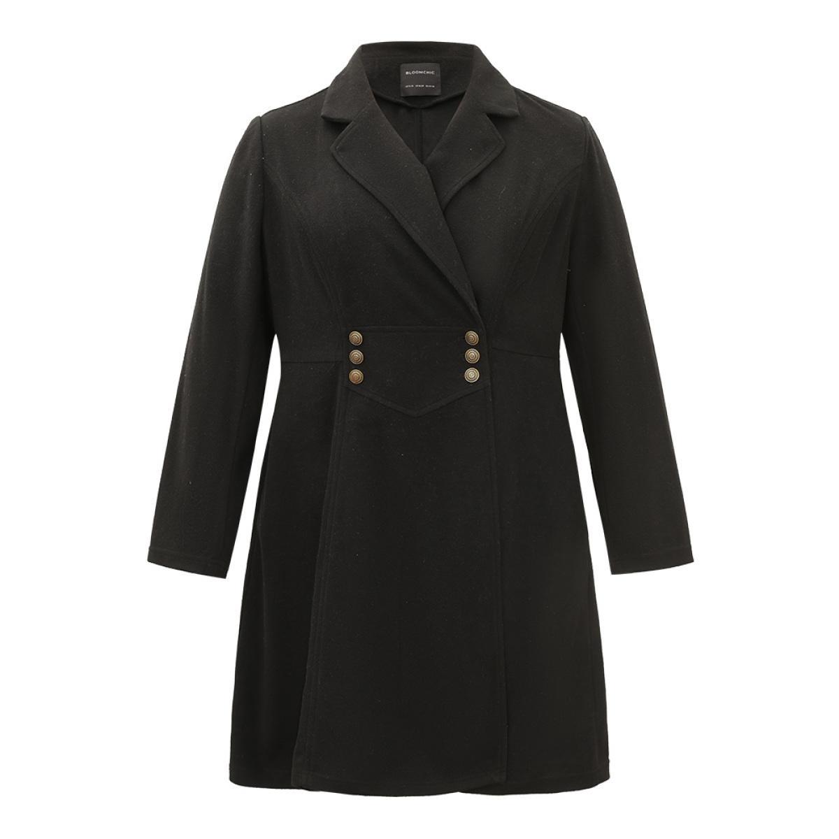 Plus Size Solid Lapel Collar Double Breasted Coat Women Black Office Plain Ladies Work Winter Coats BloomChic 14-16/1X Product Image