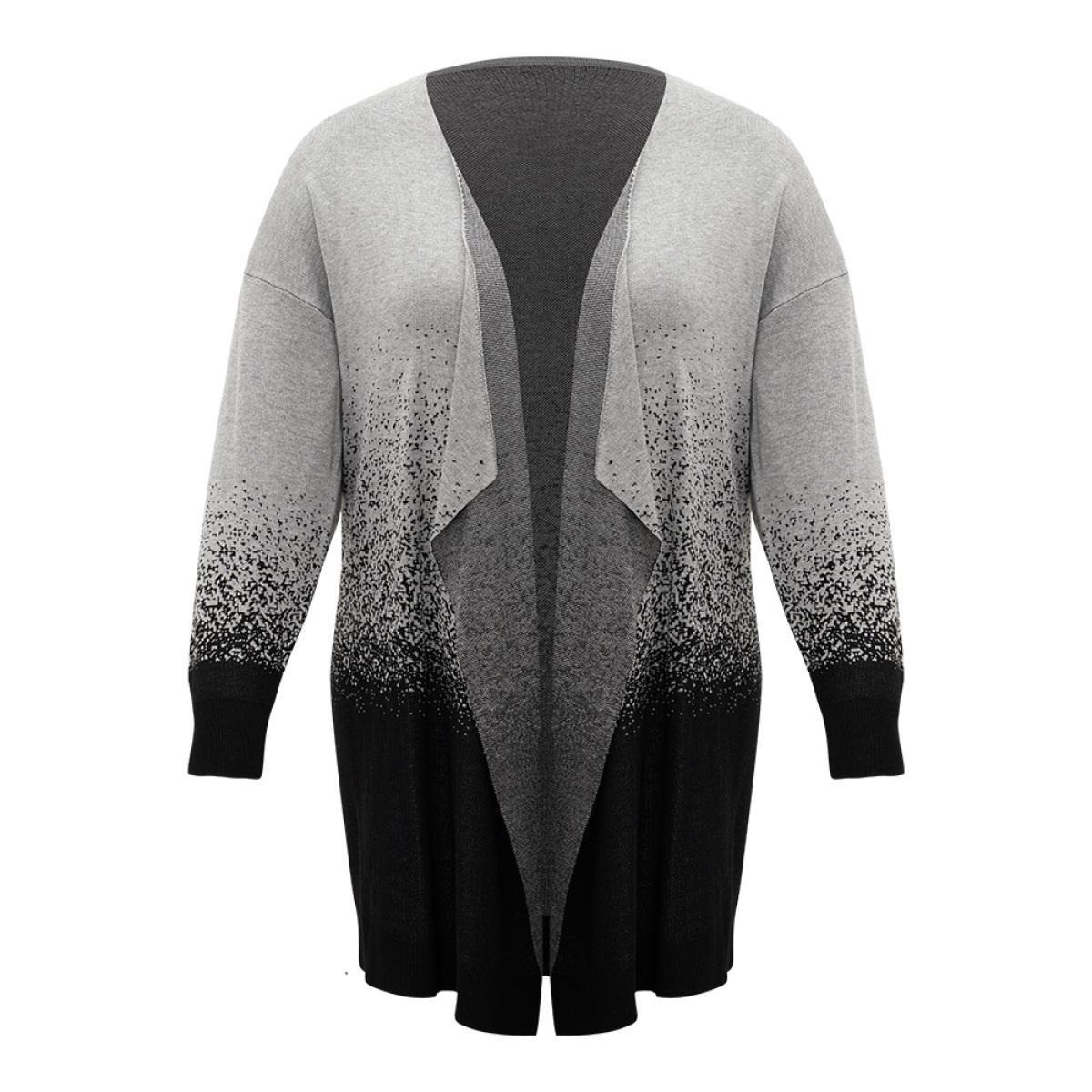 Plus Size Ombre Asymmetrical Open Front Cardigan DarkGray Women Casual Loose Long Sleeve Everyday Cardigans BloomChic 14-16/1X Product Image
