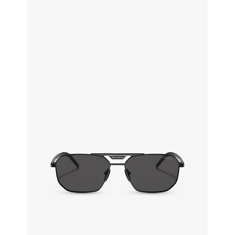 PRADA Womens  Pr 14ys Rectangle-frame Metal Sunglasses In Black Product Image