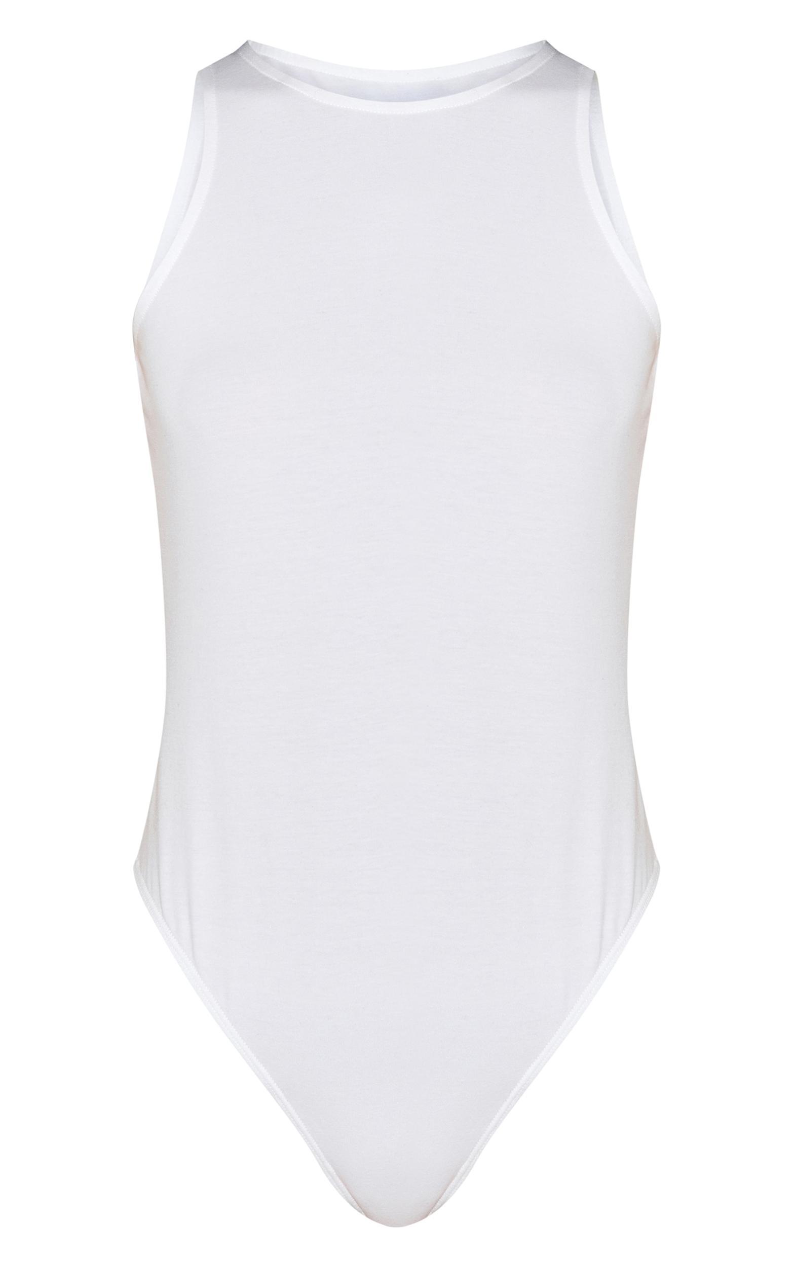 White Soft Cotton Racer Sleeveless Bodysuit Product Image