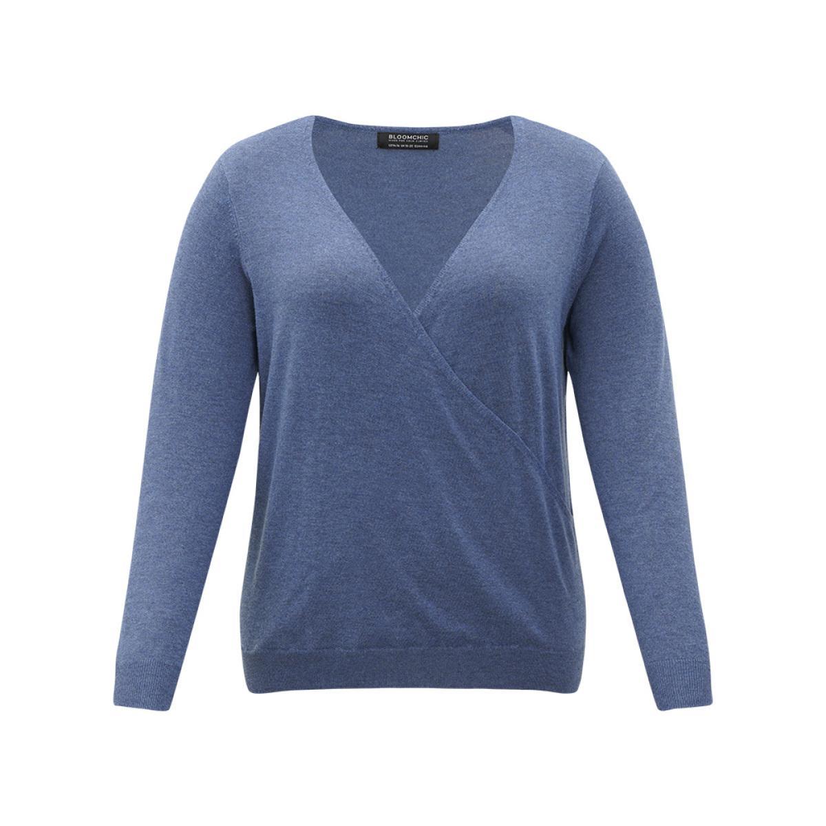 Plus Size Plain Crossover Elastic Cuffs Pullover Stone Women Casual Loose Long Sleeve Dailywear Pullovers BloomChic 30/6X Product Image